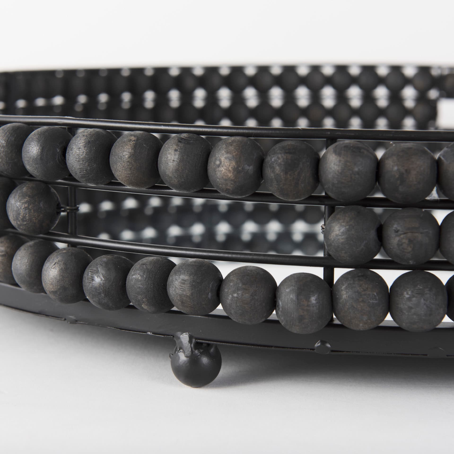 Decatur II 21L x 21W Black Wooden Bead Mirrored Bottom Round Tray — product photograph