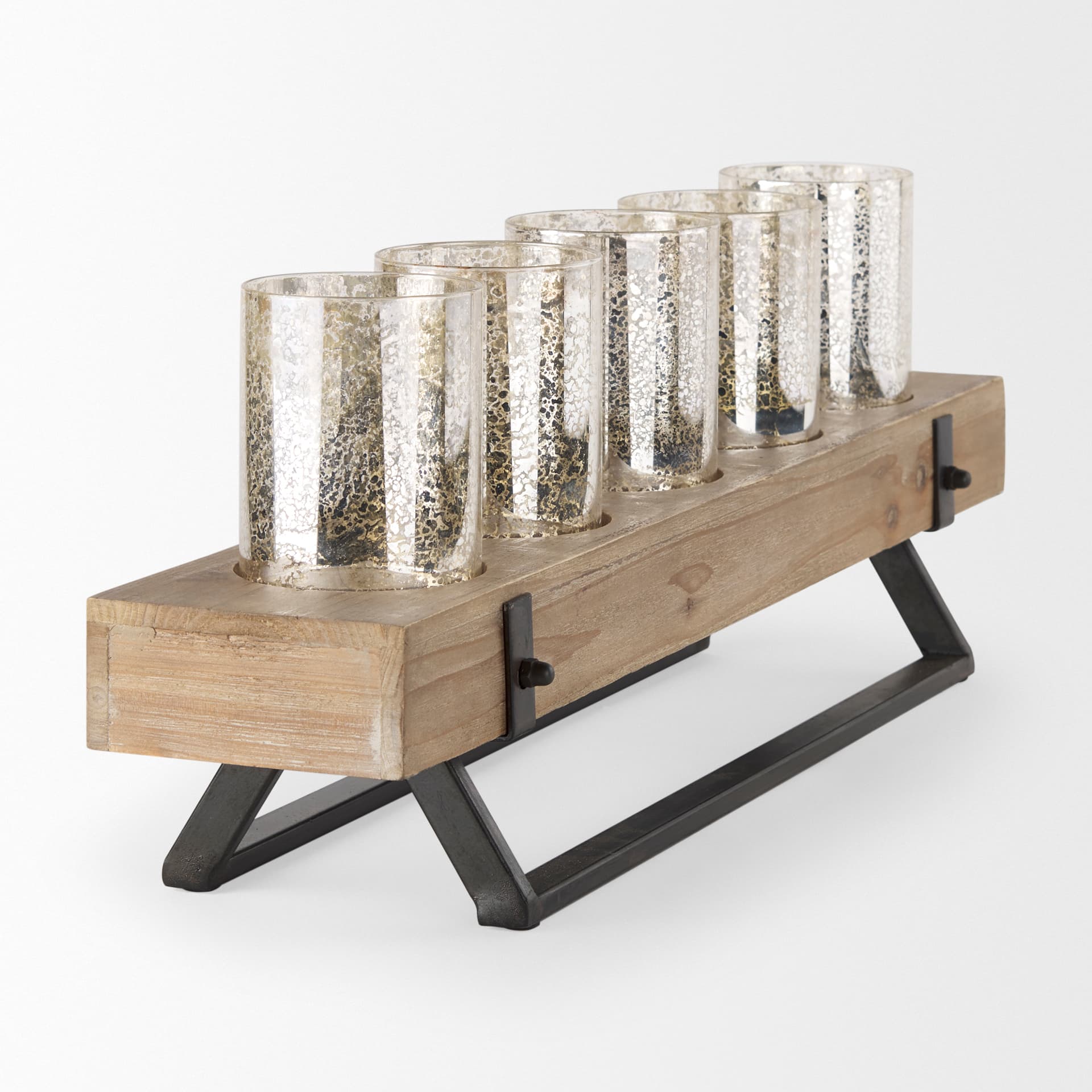 Benk Wood and Black Metal Five Cup Candle Holder — product photograph