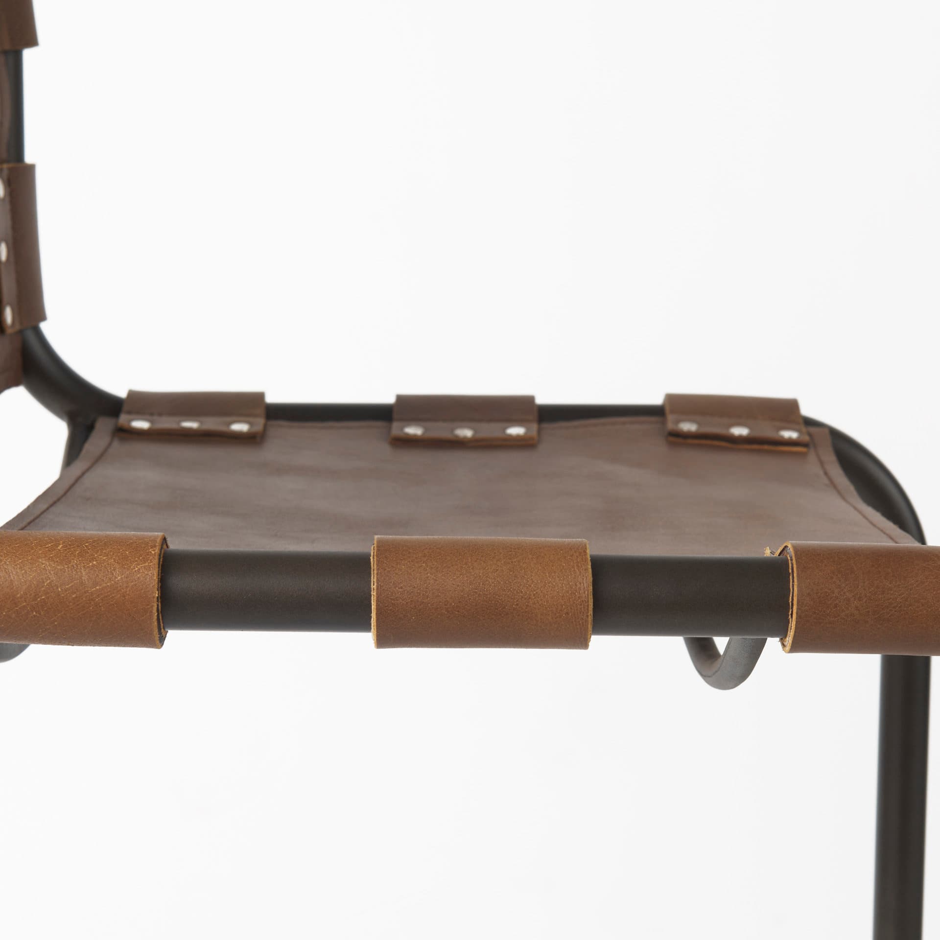 Berbick Low Back 26in Seat Counter Stool | Brown Leather w/ Gray Metal — product photograph