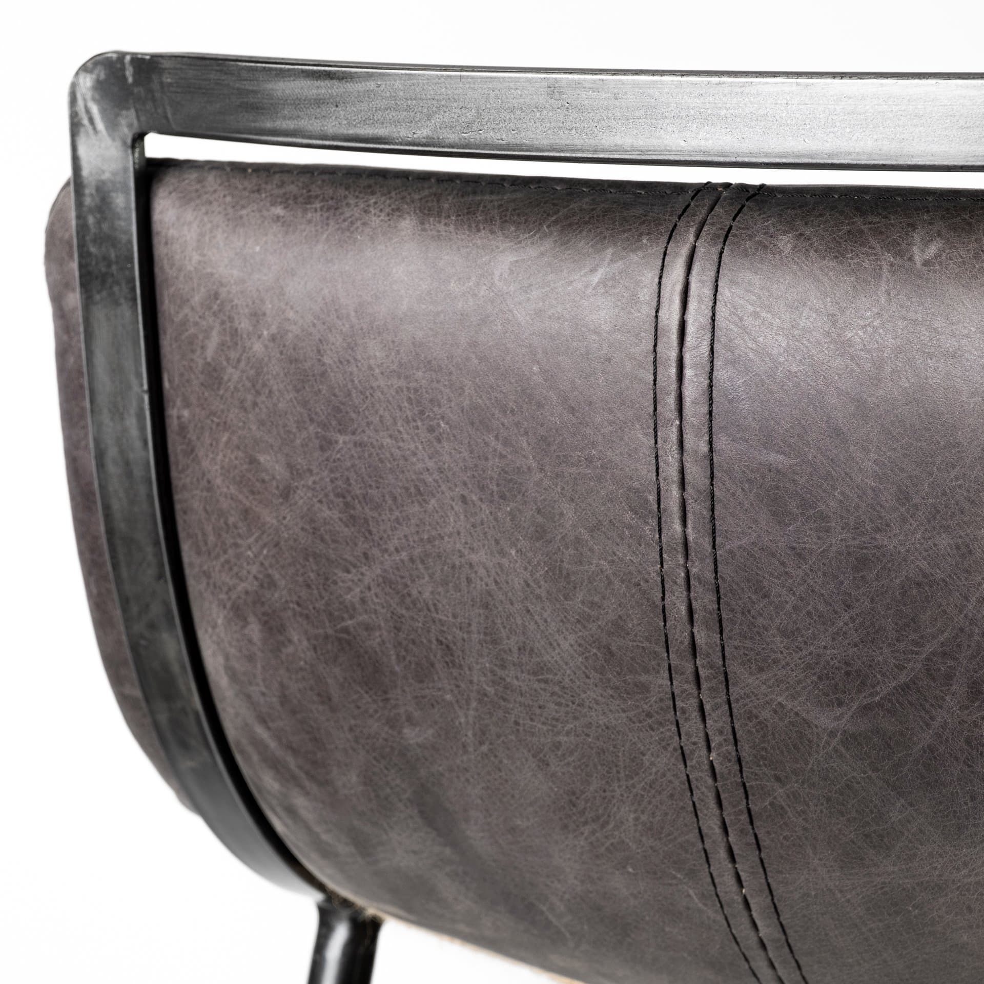Kavalan Low Back 33.5in Seat Counter Stool | Ebony Leather w/ Metal — product photograph