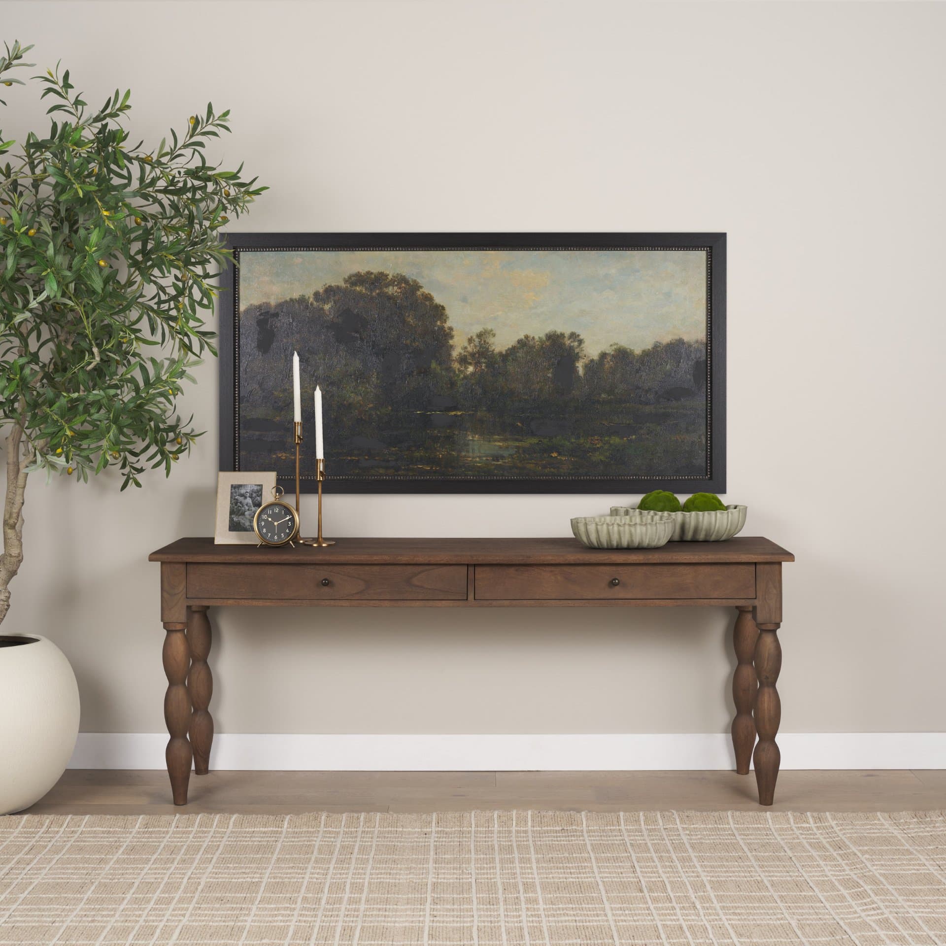Landscape with Ducks by Charles-Francois Daubigny Textured Framed Artwork Matted — in a styled room