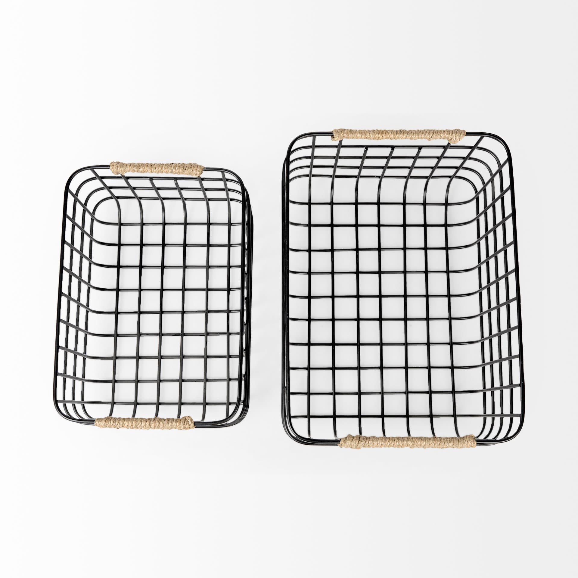 Marius (Set of 2) Matte Black Metal W/ Rope Trim Rectangular Baskets — product photograph
