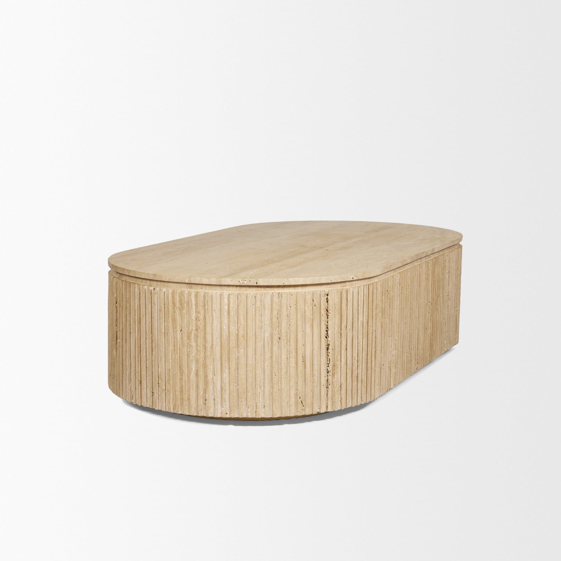Elara Ribbed Oblong Travertine Coffee Table — product photograph