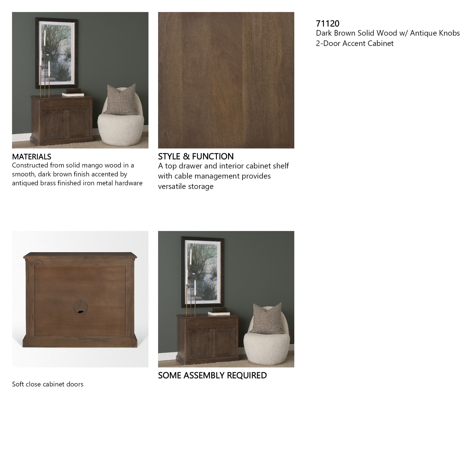 Baron Dark Brown Solid Wood w/ Antique Knobs 2-Door Accent Cabinet — in a styled room