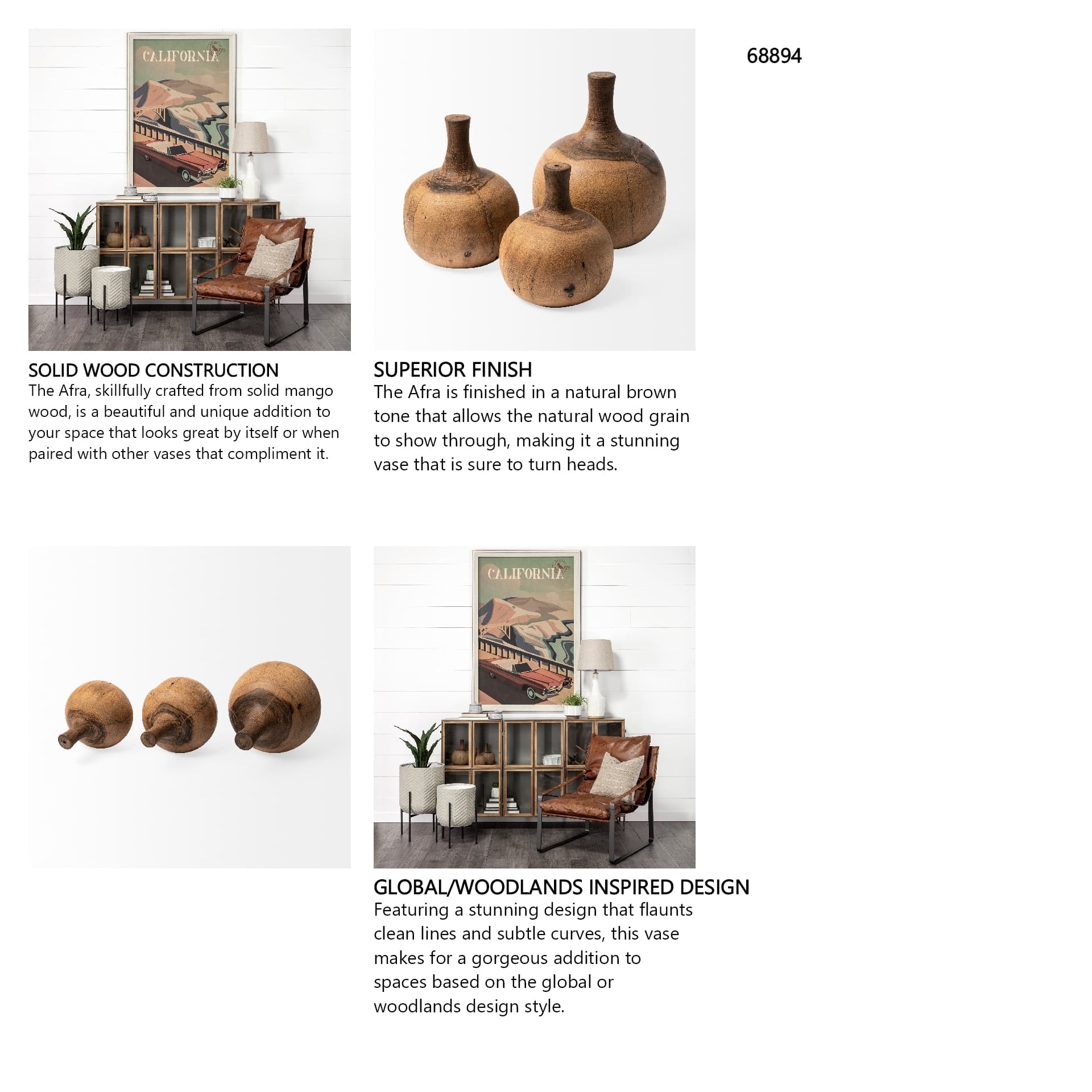 Afra Small Solid Wood Vase Shaped Decorative Object — in a styled room