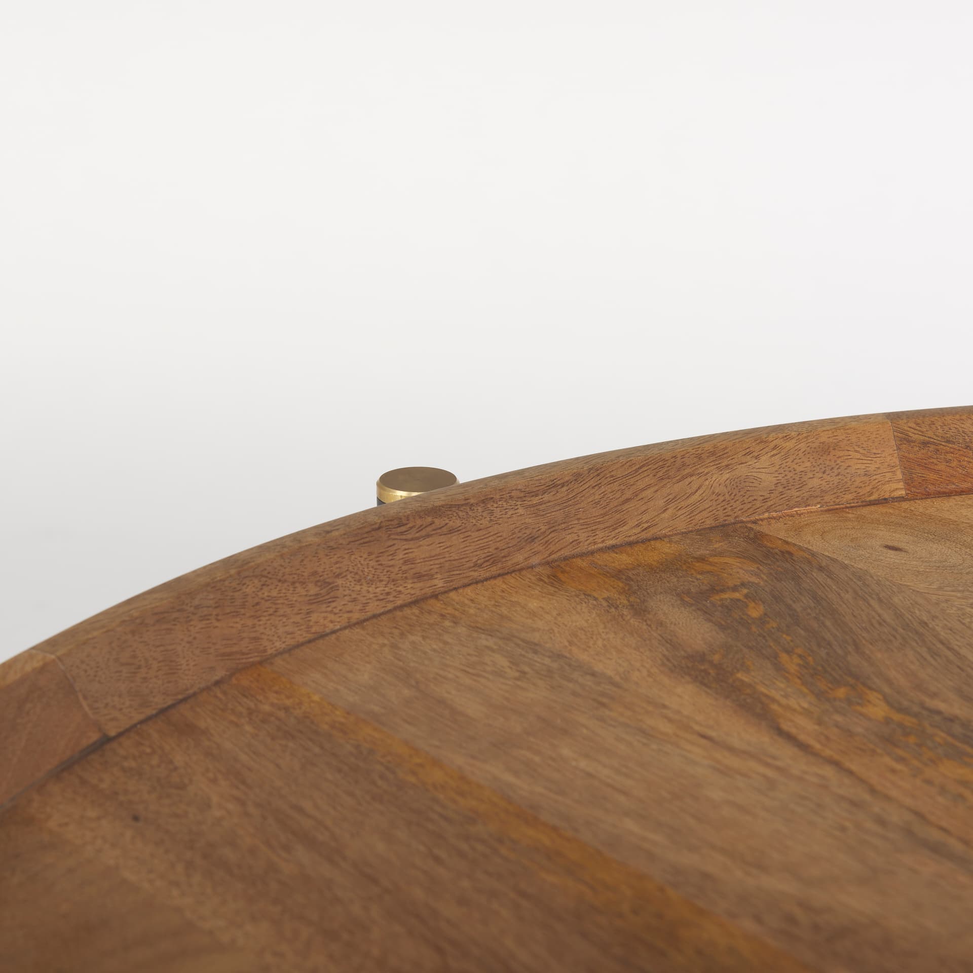 Marquisa 34.25" Round Small Brown Wood w/ Black Metal Coffee Table — product photograph