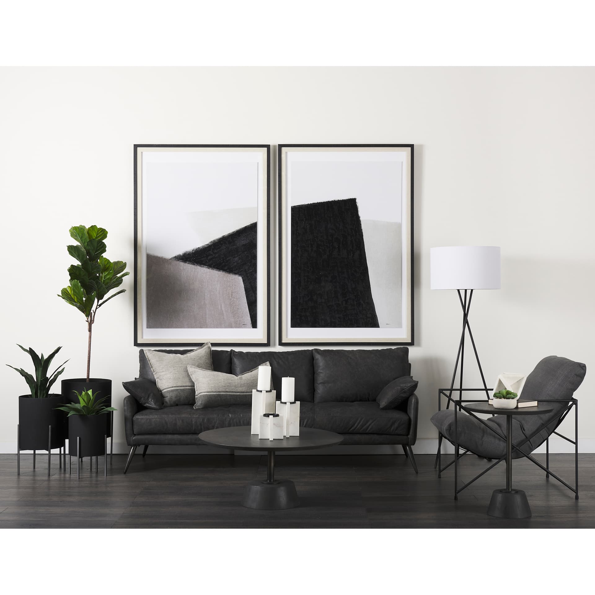 Maxwell 34" Dark Brown Wood W/ Black Metal Pedestal Base Round Coffee Table — product photograph