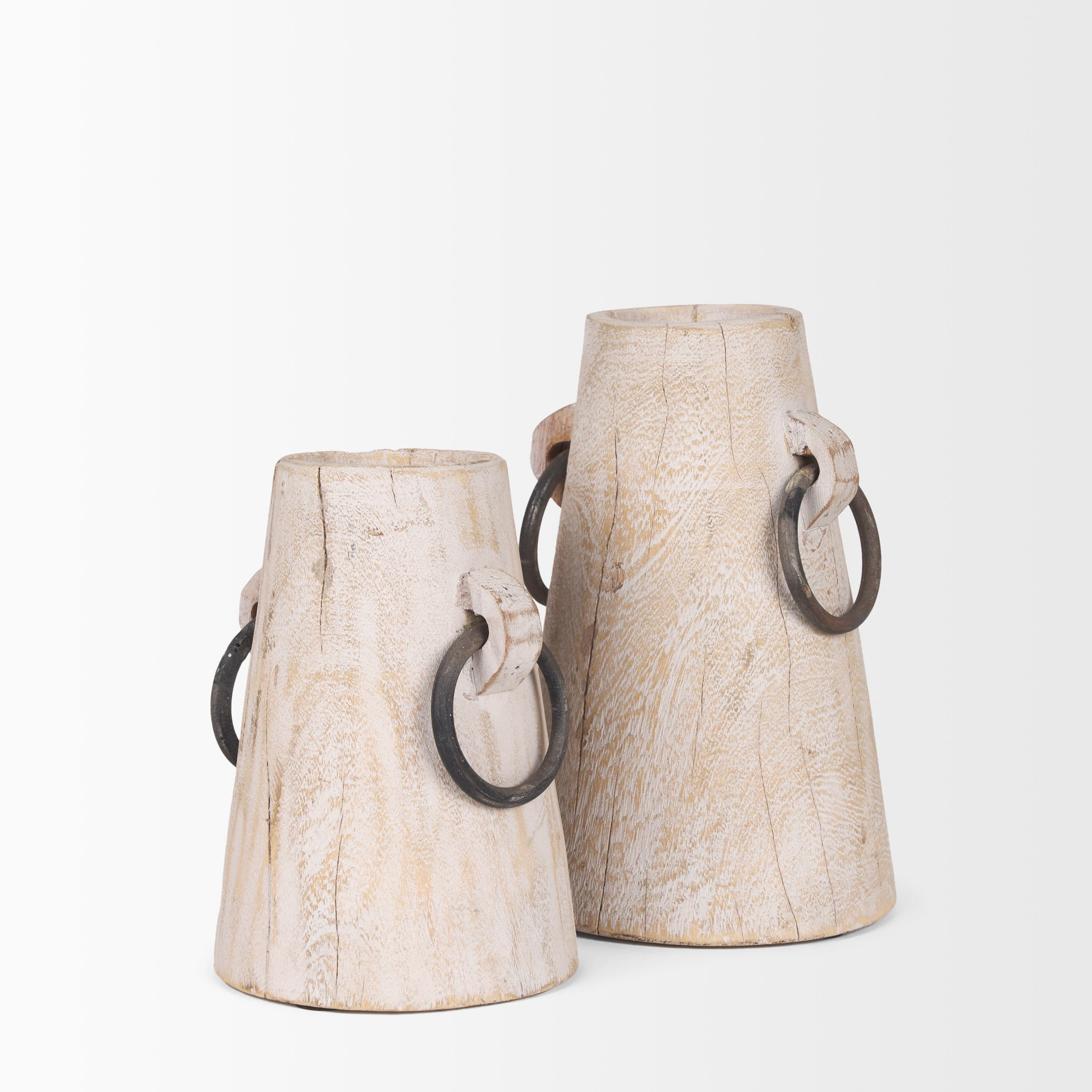 Monique Small Light Brown w/ Handles Wood Pot — product photograph