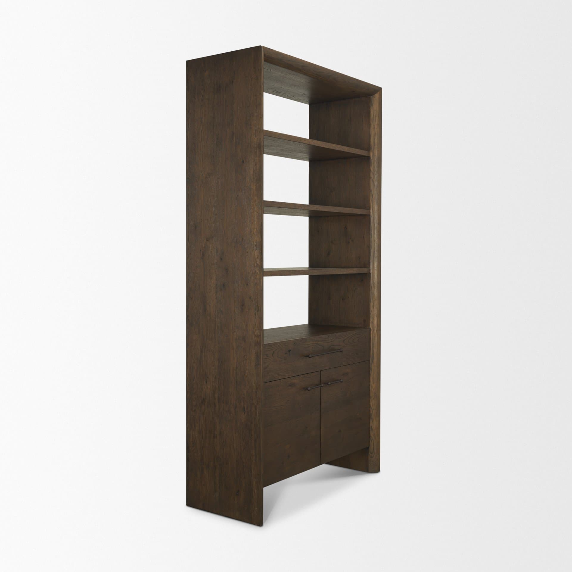 Belford 2-Door Open Dark Brown Oak Wood Shelving Unit — product photograph