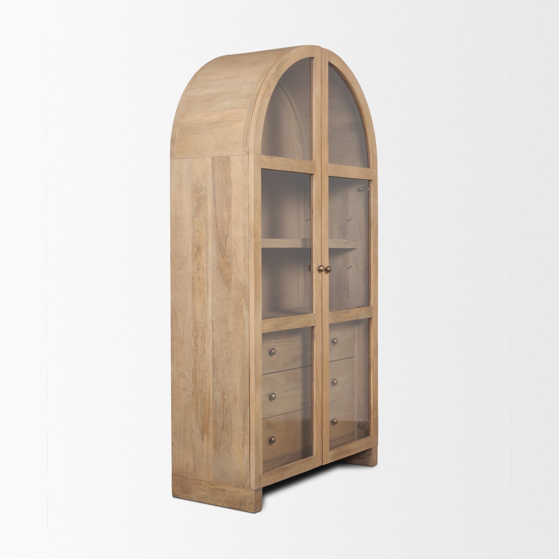 Suri Light Brown Wood W/Glass Doors Arched Curio Cabinet — product photograph