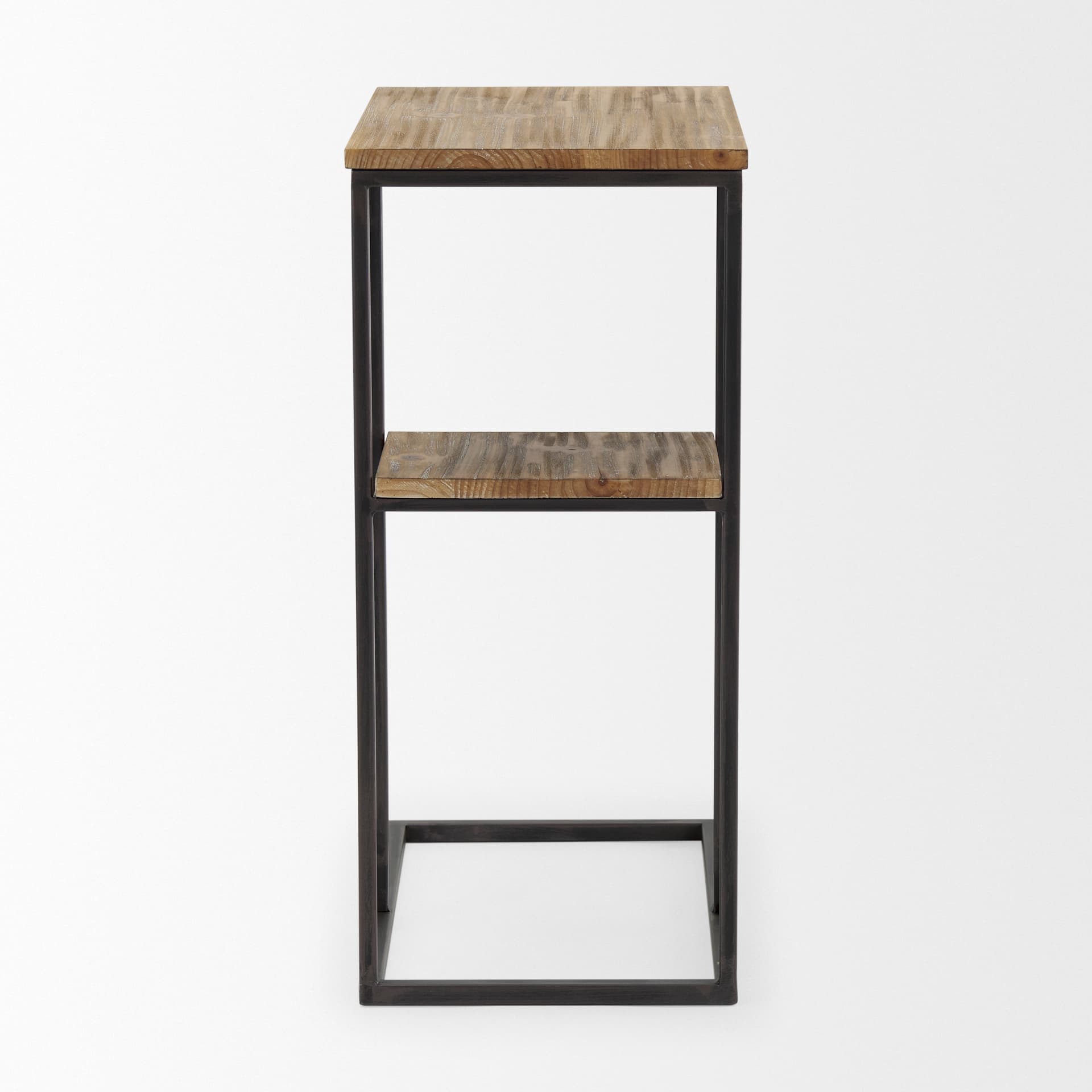 Ronin 25"H Rectangle 2-Tier Wood w/ Black Metal Accent Table — product photograph