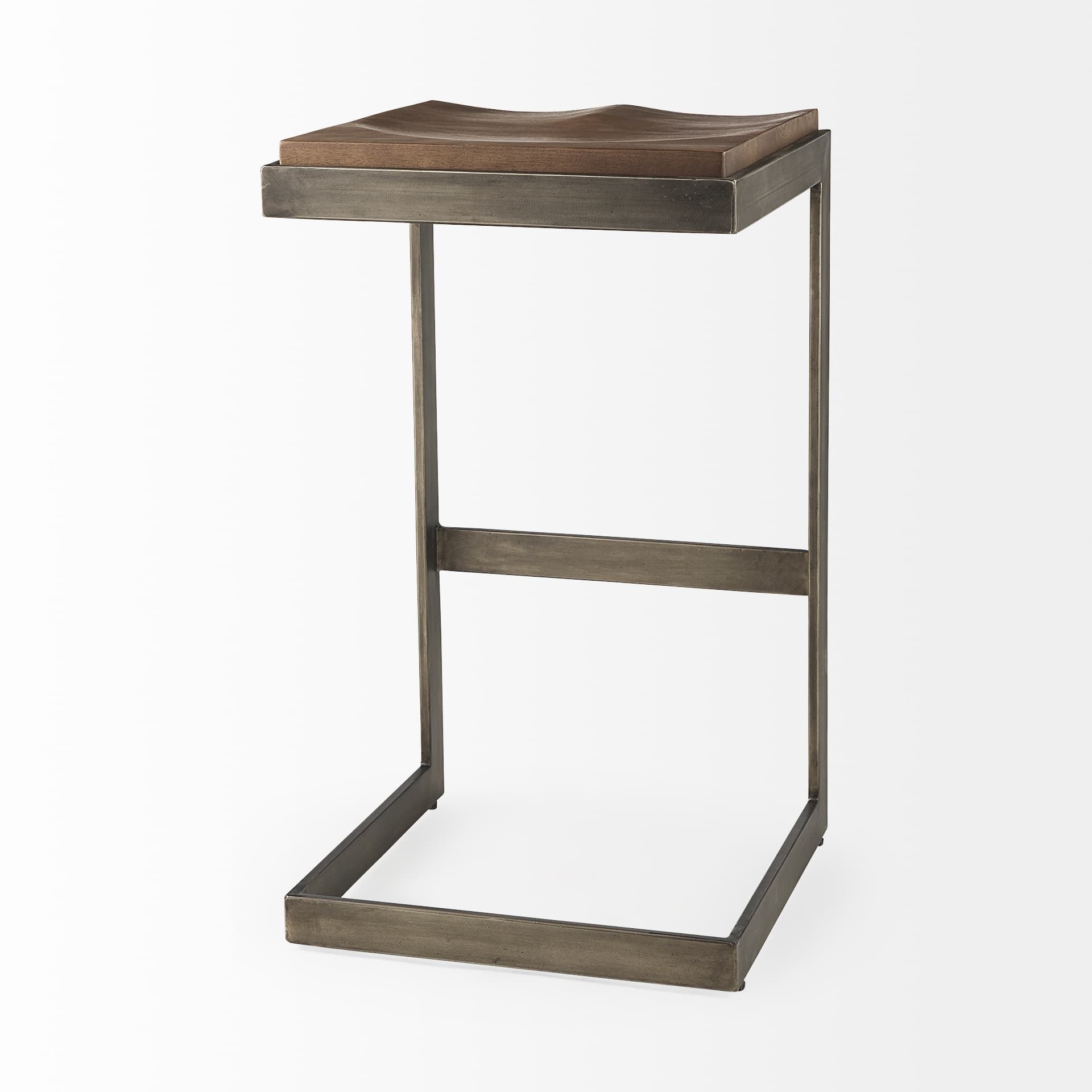 Kiran Backless 30in Seat Bar Stool | Brown Wood w/ Antique Nickel — product photograph