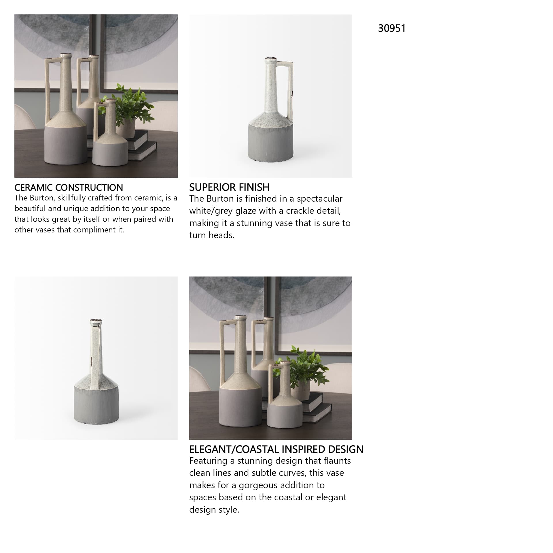 Burton 14.2H Medium Two Tone Gray Ceramic Jug Vase — in a styled room