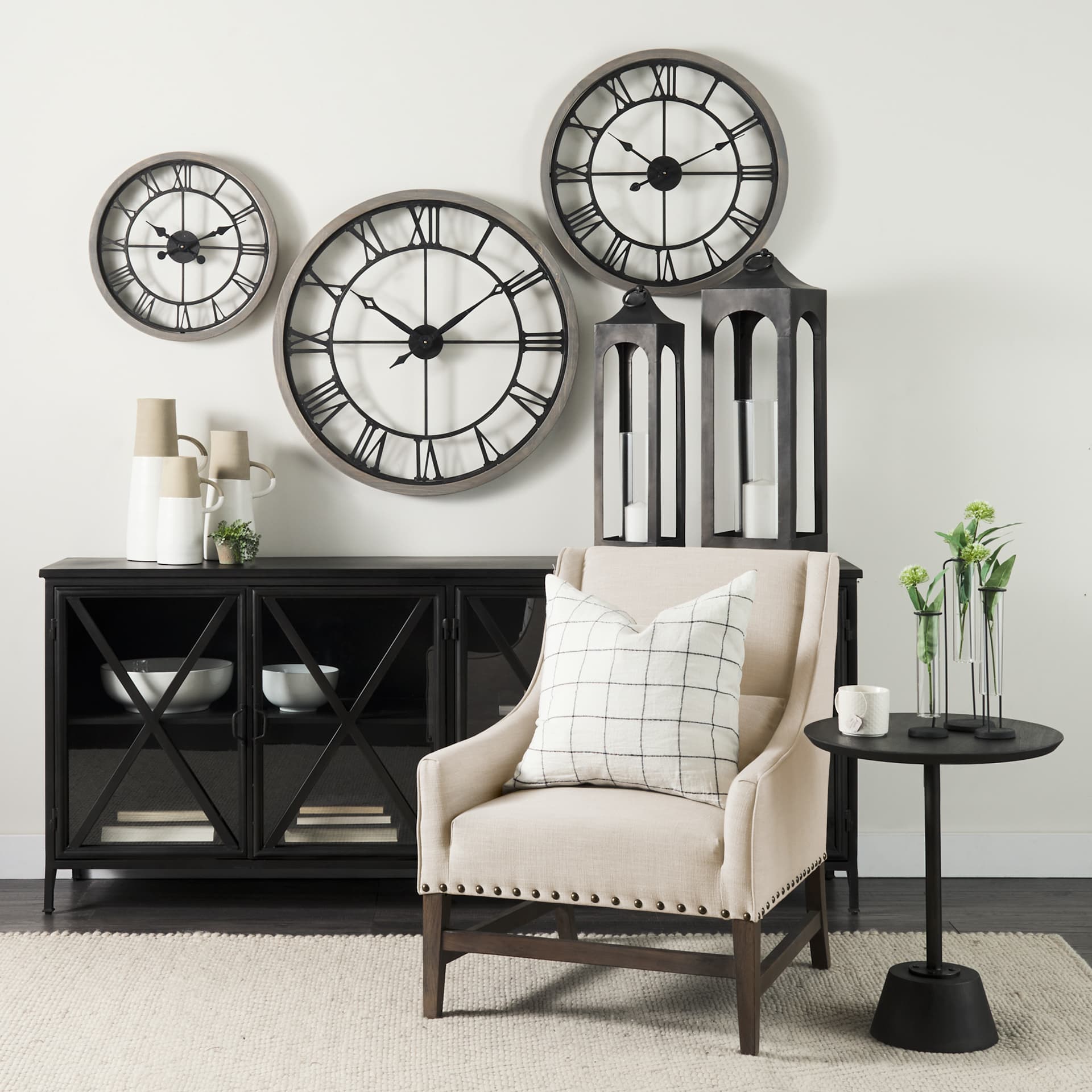 Kensington Cream Linen Fabric and Wood Accent Chair — in a styled room