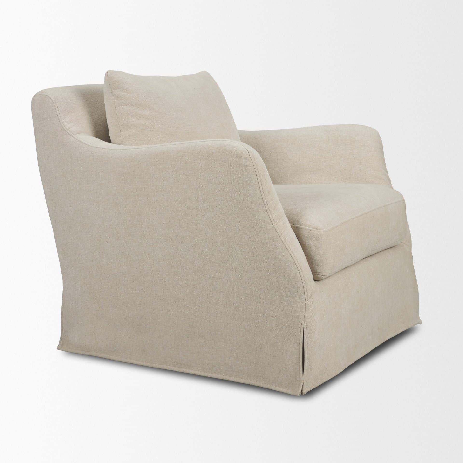 Ellington Slipcovered Slope Arm Swivel Swivel Accent Chair | Cream Fabric — product photograph