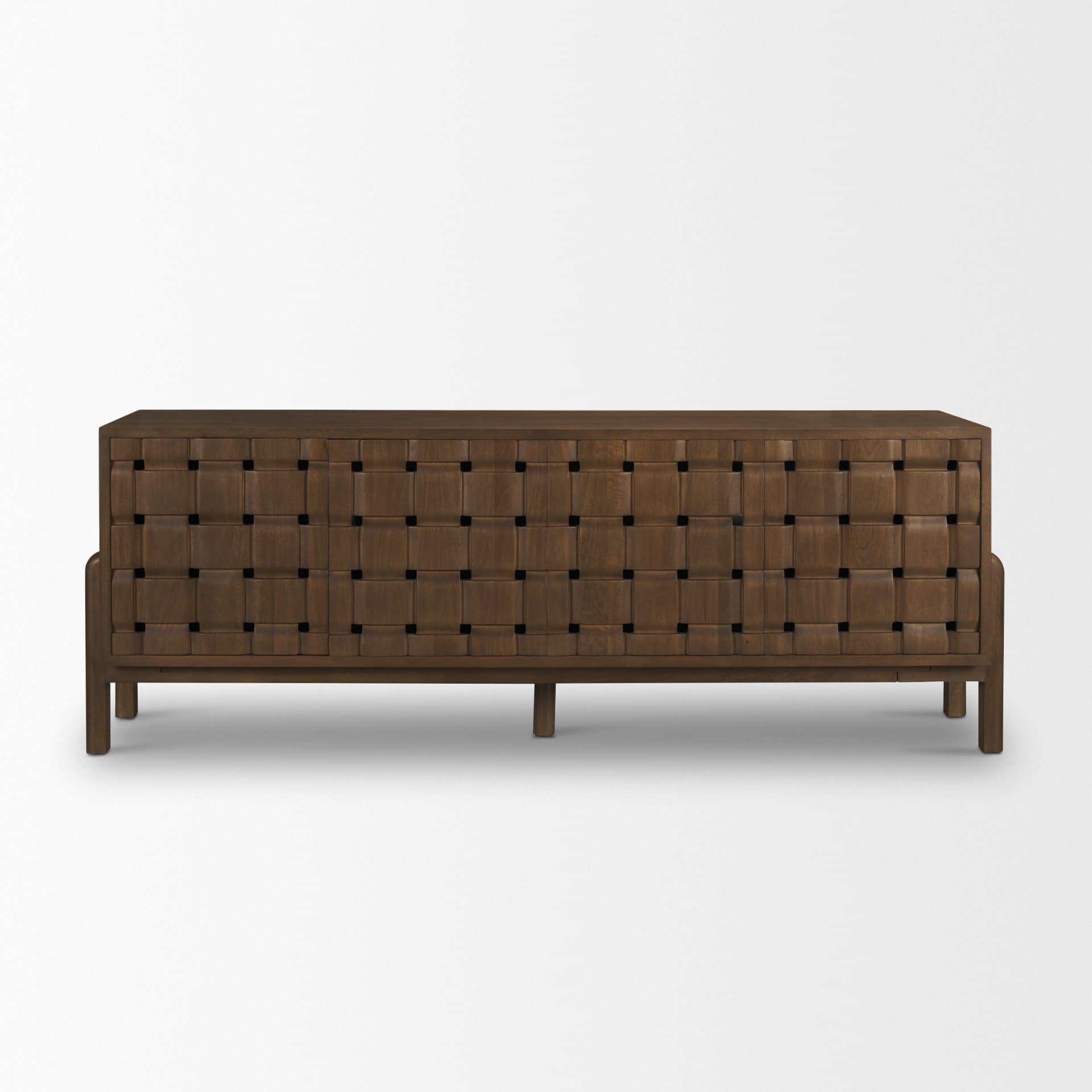 Trellyn Dark Brown Solid Wood 4-Door w/ Carved Woven Doors Closed Sideboard — product photograph