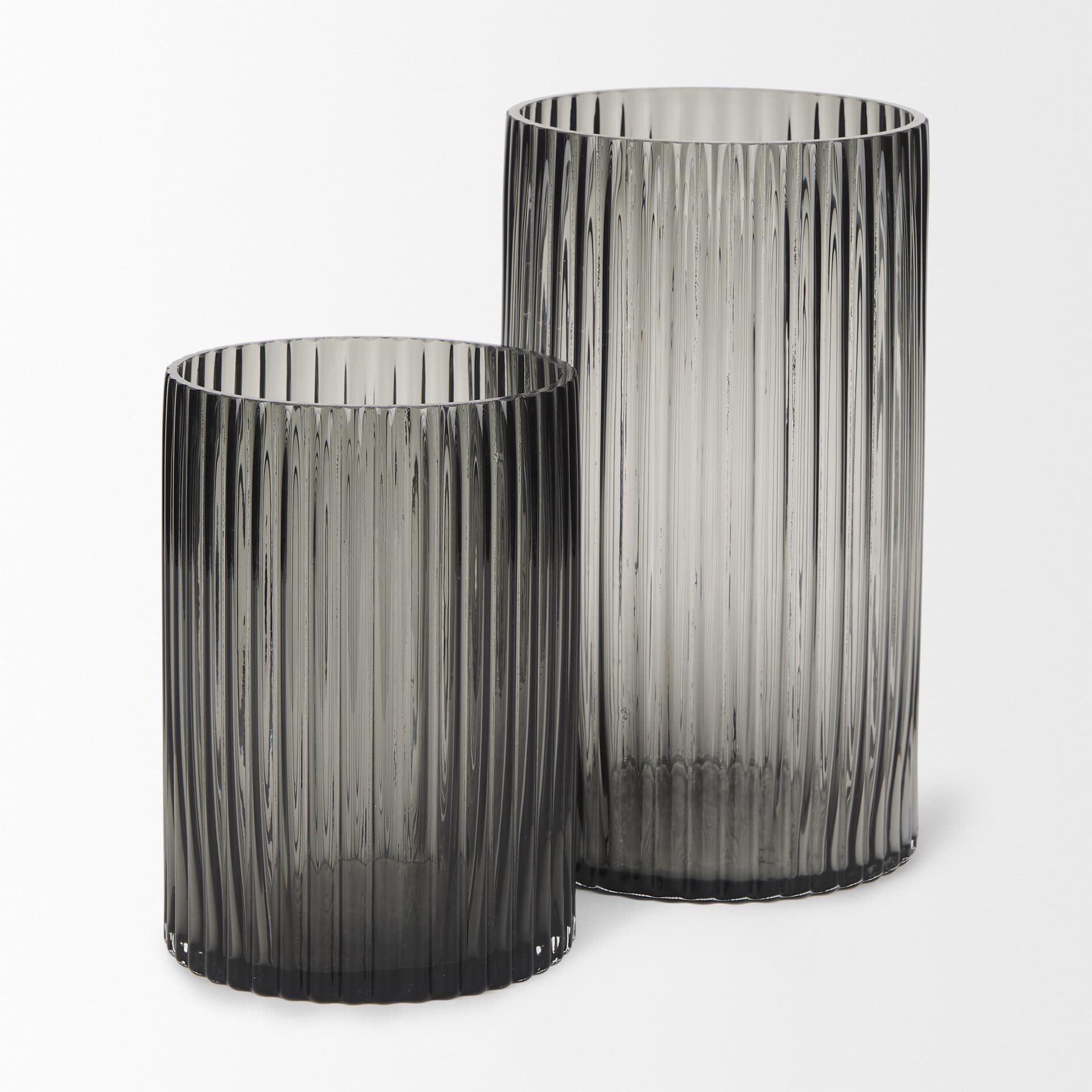 Dawn 8" Ribbed Smoke Gray Glass Vase — product photograph