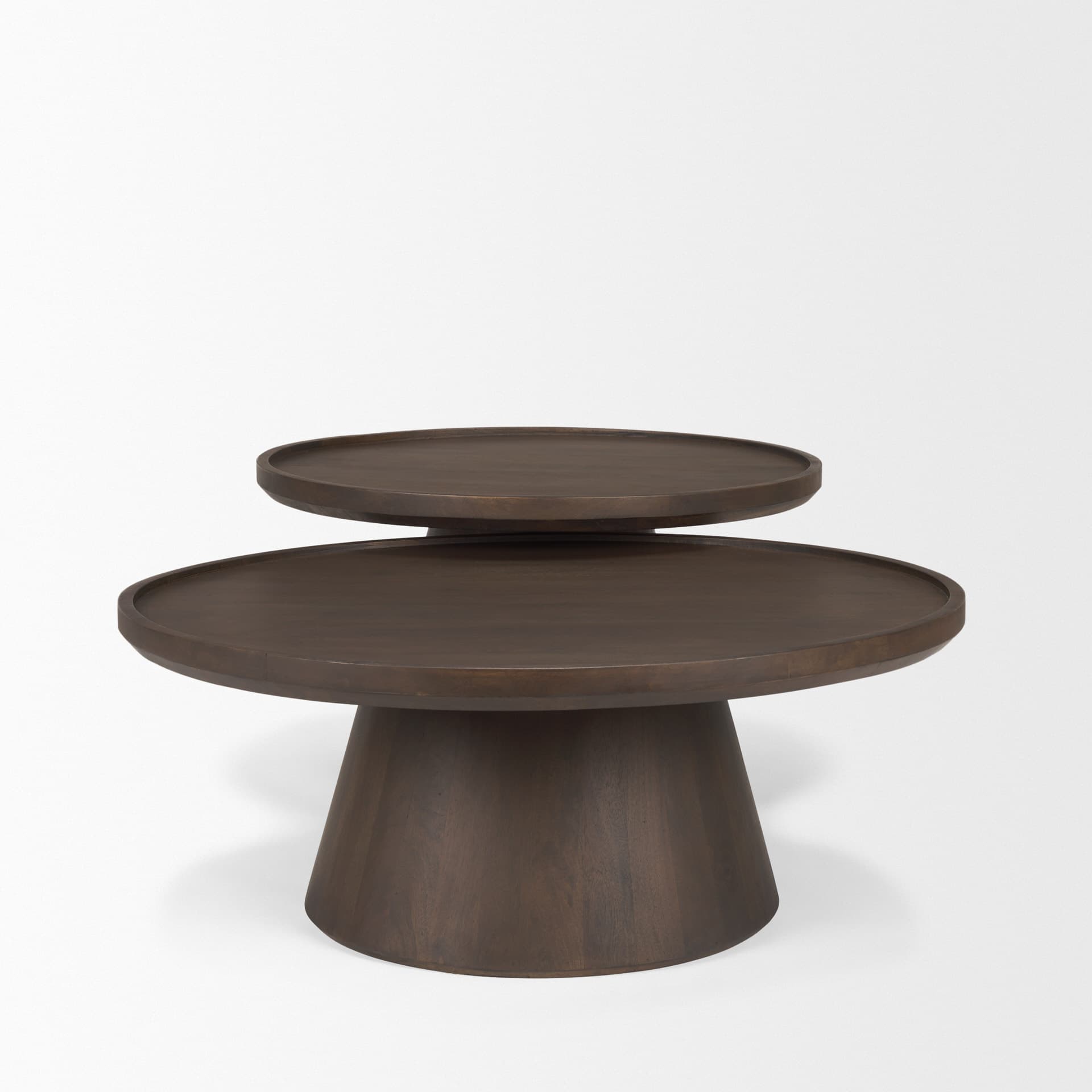 Takoda Dark Brown Wood Tapered Drum Nesting Coffee Tables — product photograph