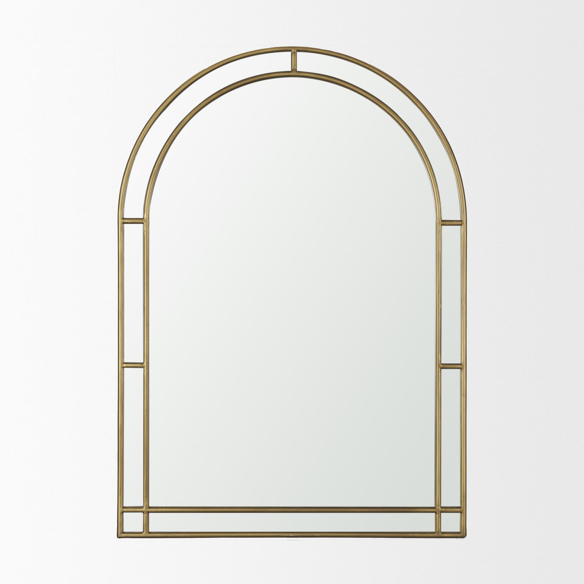 Tiffany Brushed Gold Double Frame Metal Arched Mirror — product photograph