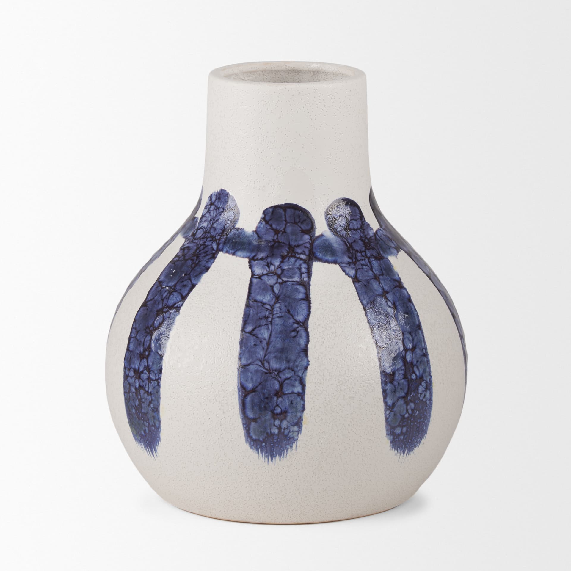 Truett White w/ Blue Stripes Ceramic Jug Vase — product photograph