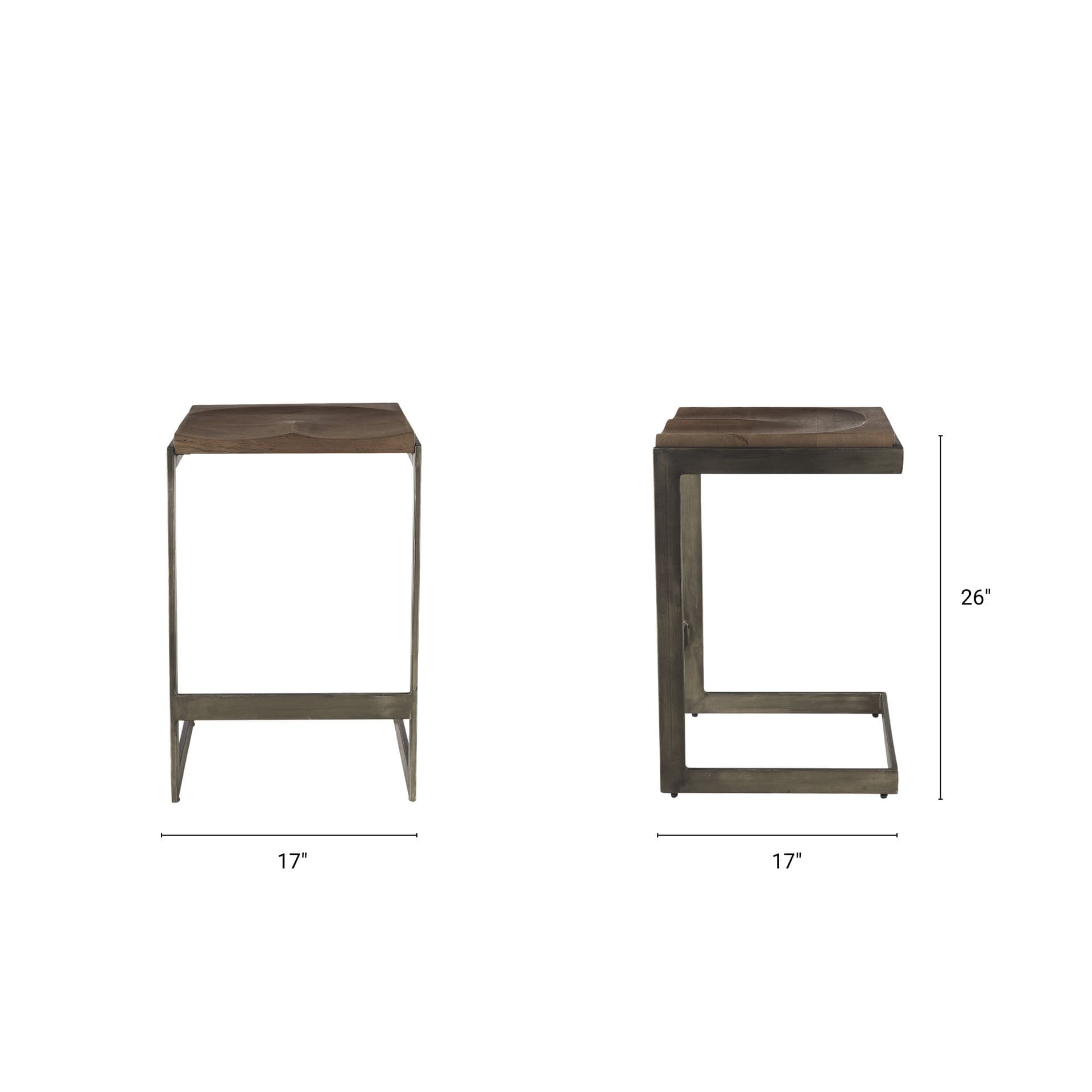 Kiran Backless 26in Seat Counter Stool | Brown Wood w/ Antique Nickel — product photograph