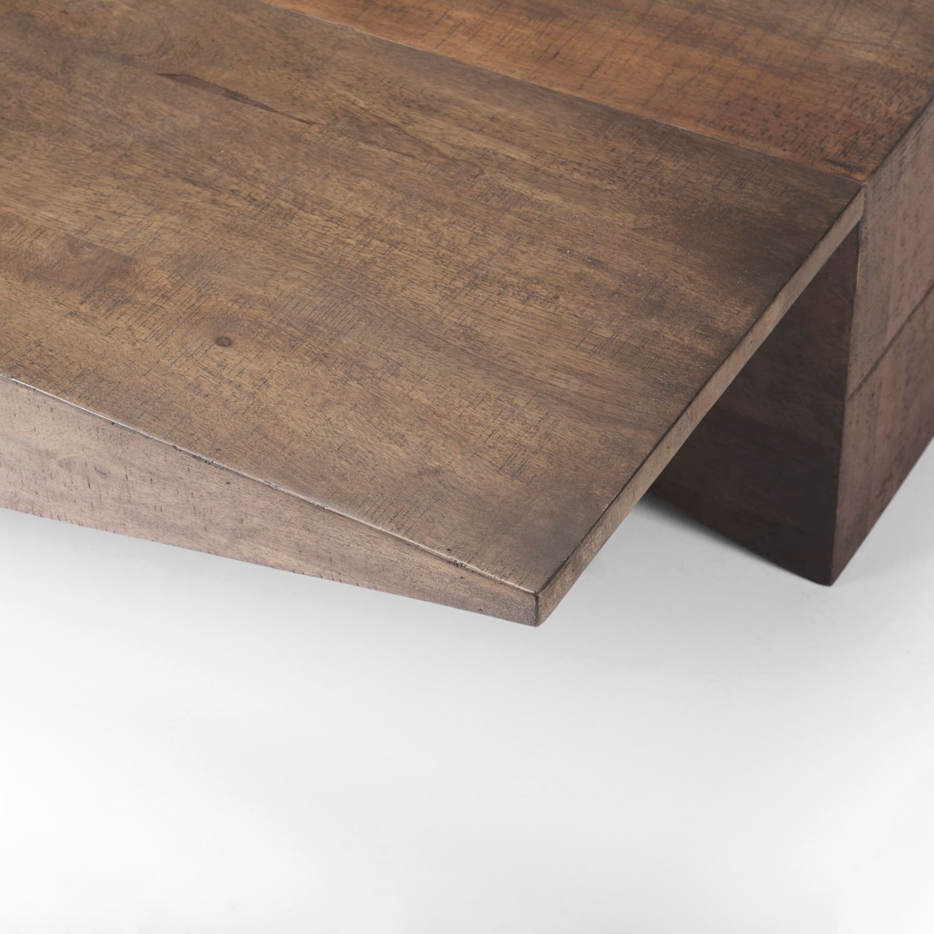 West 55L x 32W x 14H Medium Brown Wooden Angled Coffee Table — product photograph