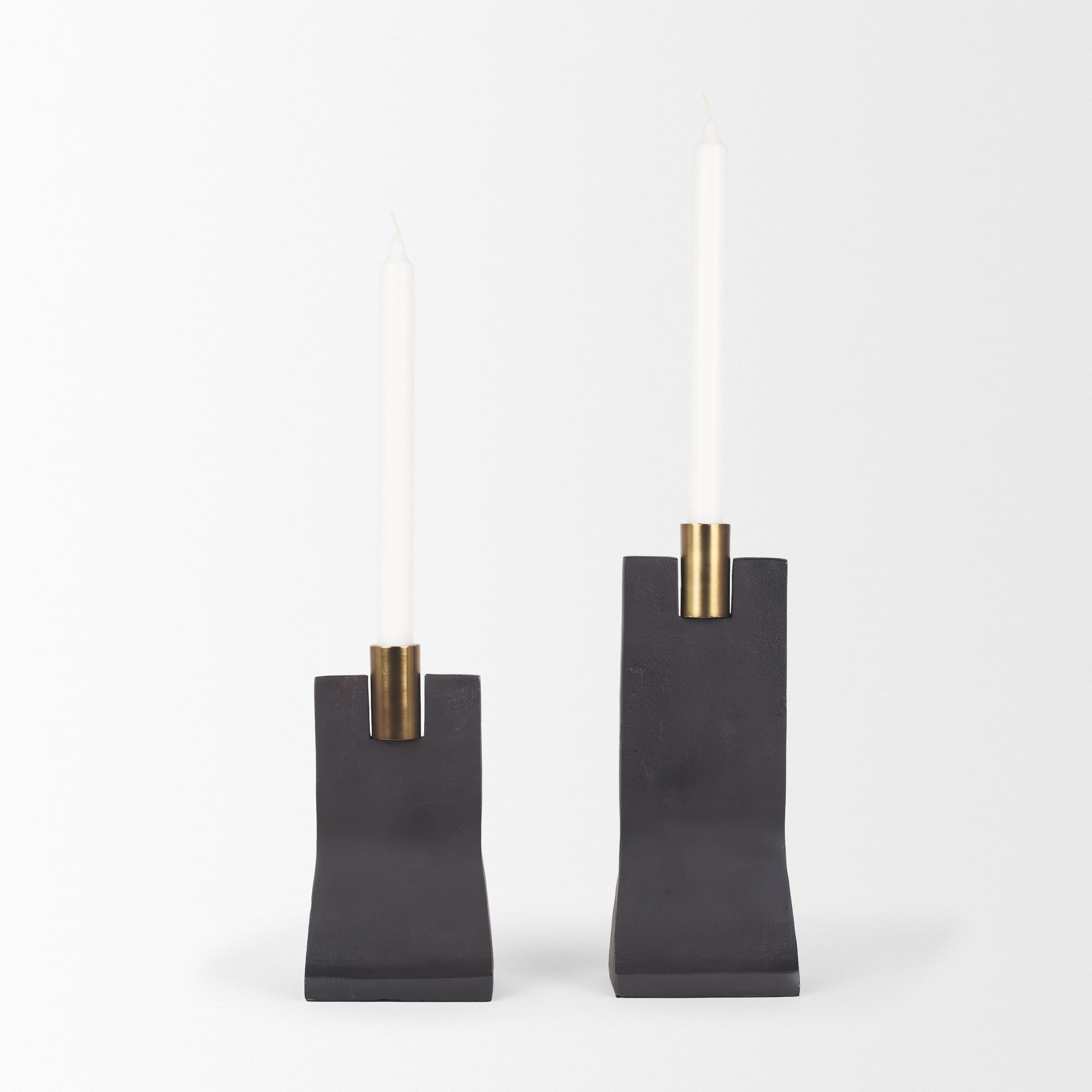 Polli Matte Black w/ Brushed Gold Metal Taper Candleholders (Set of 2) — product photograph