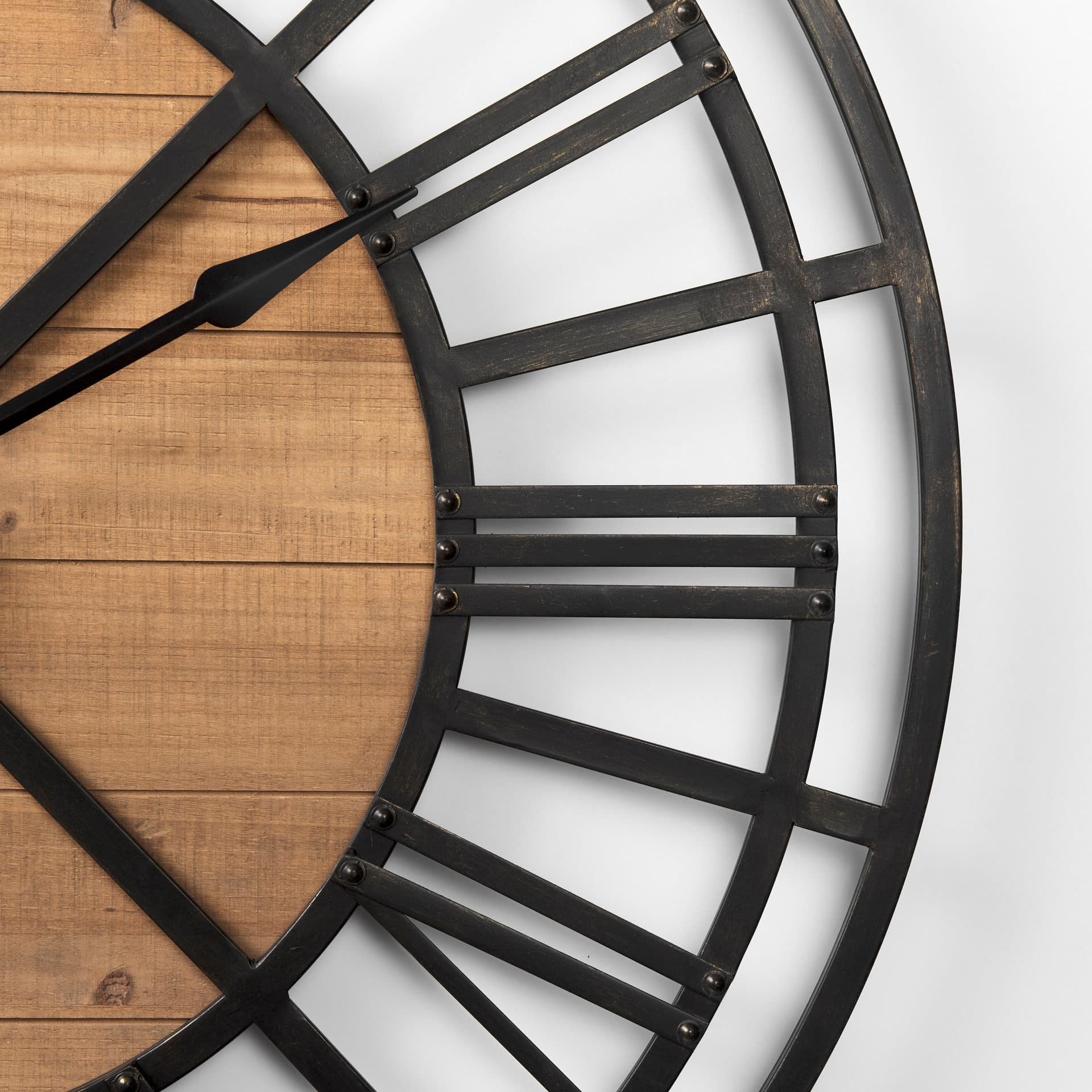 Lewiston 42.1L x 2.6W x 42.1H Black Iron W/Wood Round Wall Clock — product photograph