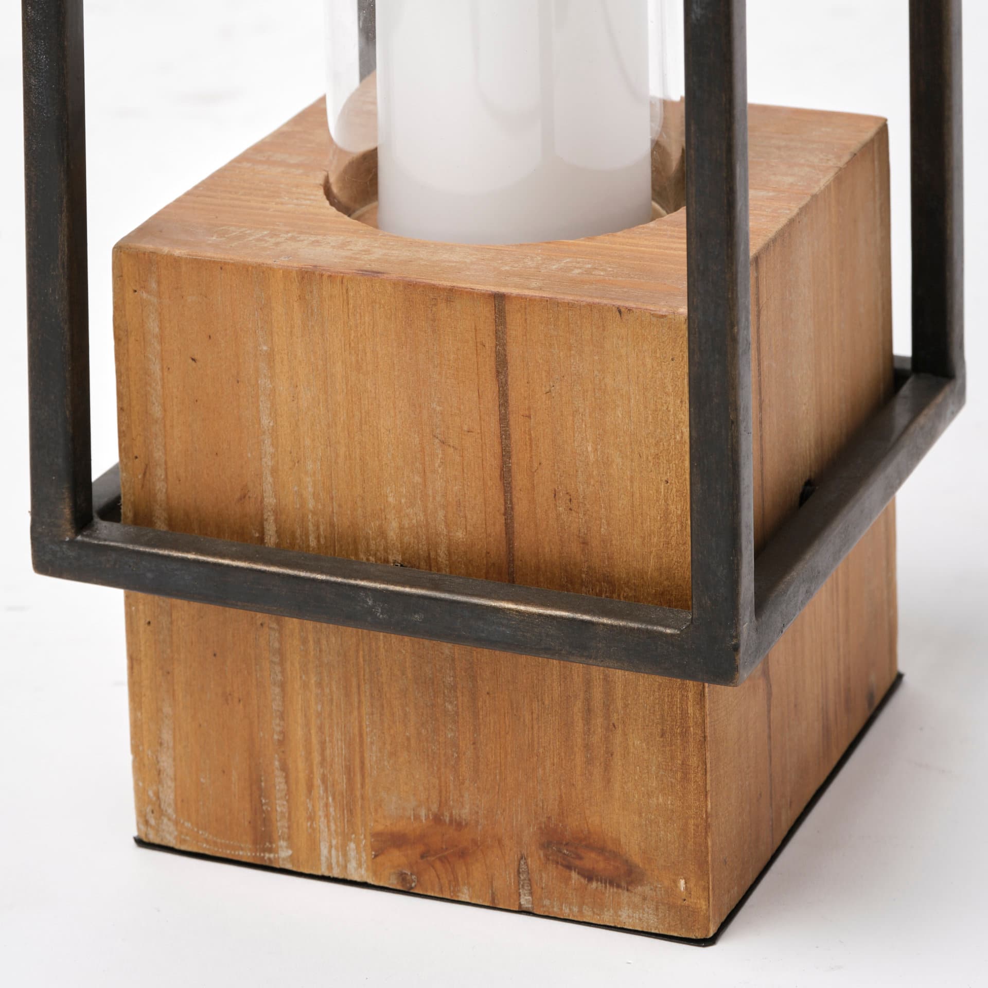 Orionis Large Wood w/ Black Metal Lantern Candle Holder — product photograph