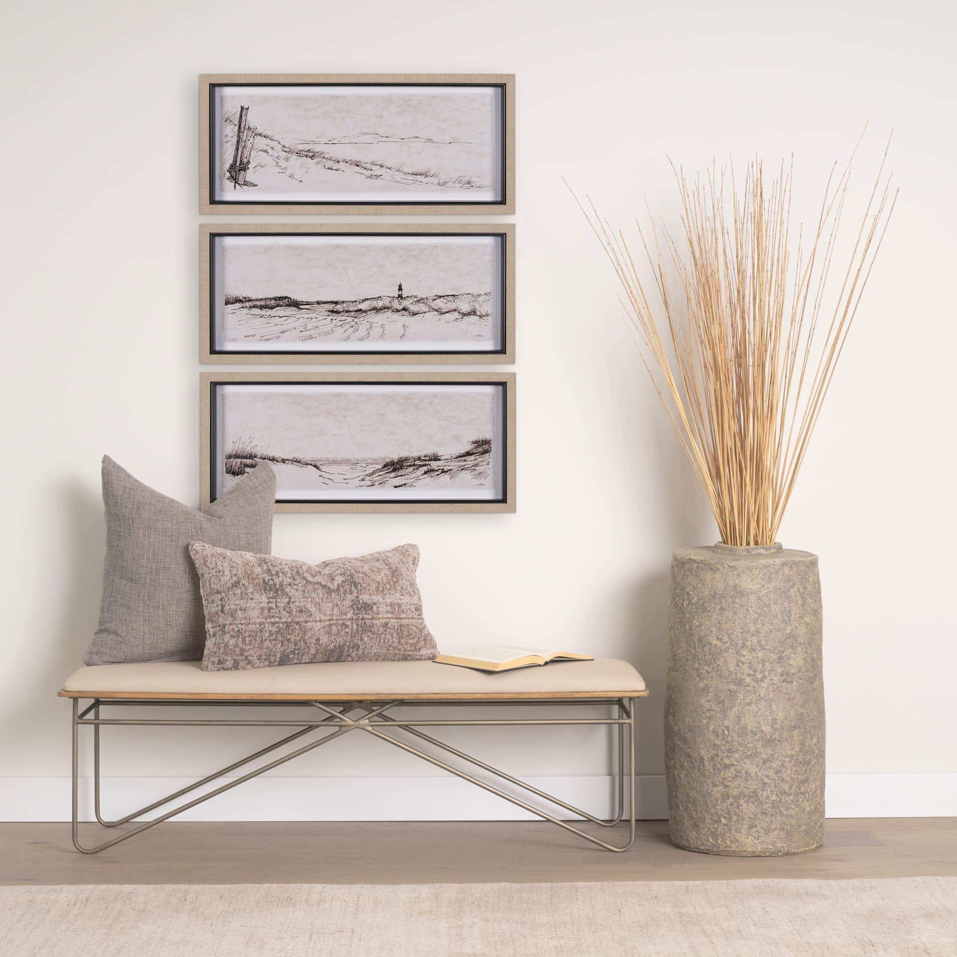 On the Shore II by Mercana Studio a Hand Embellished Textured Framed Art Print — in a styled room
