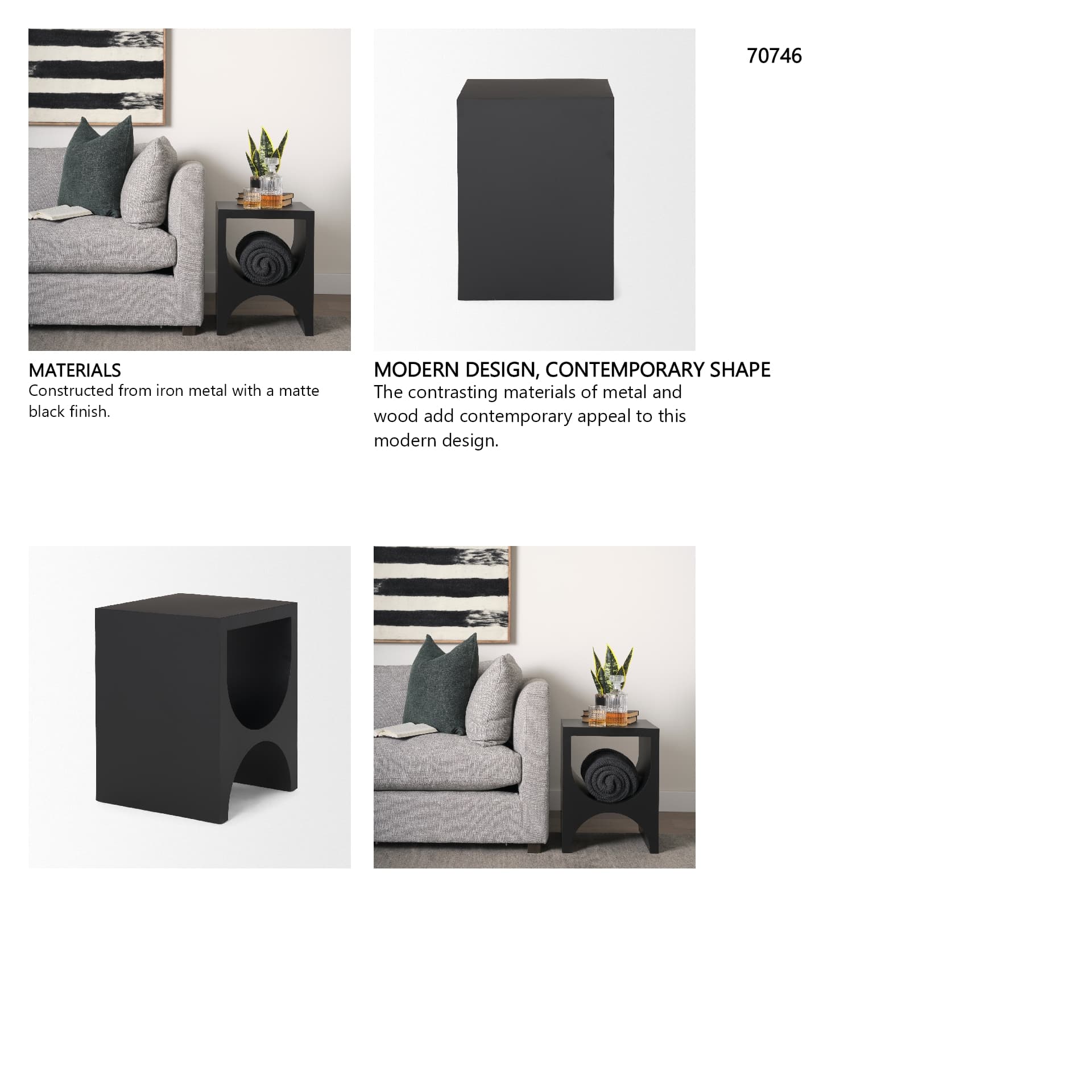 Sobi Matte Black Square Metal Side Table — in a styled room