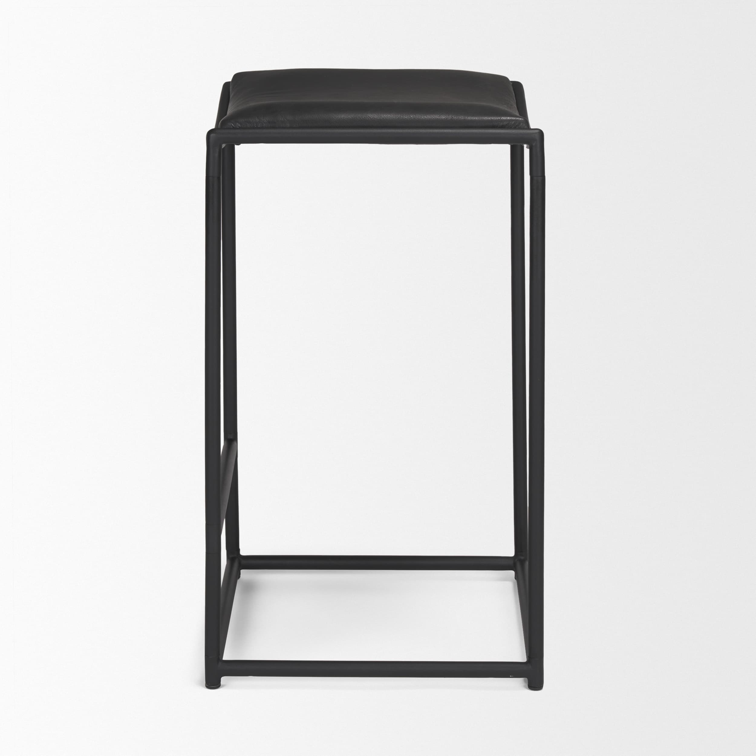Taniel Backless 27.25in Seat Counter Stool | Black Leather w/ Metal — product photograph