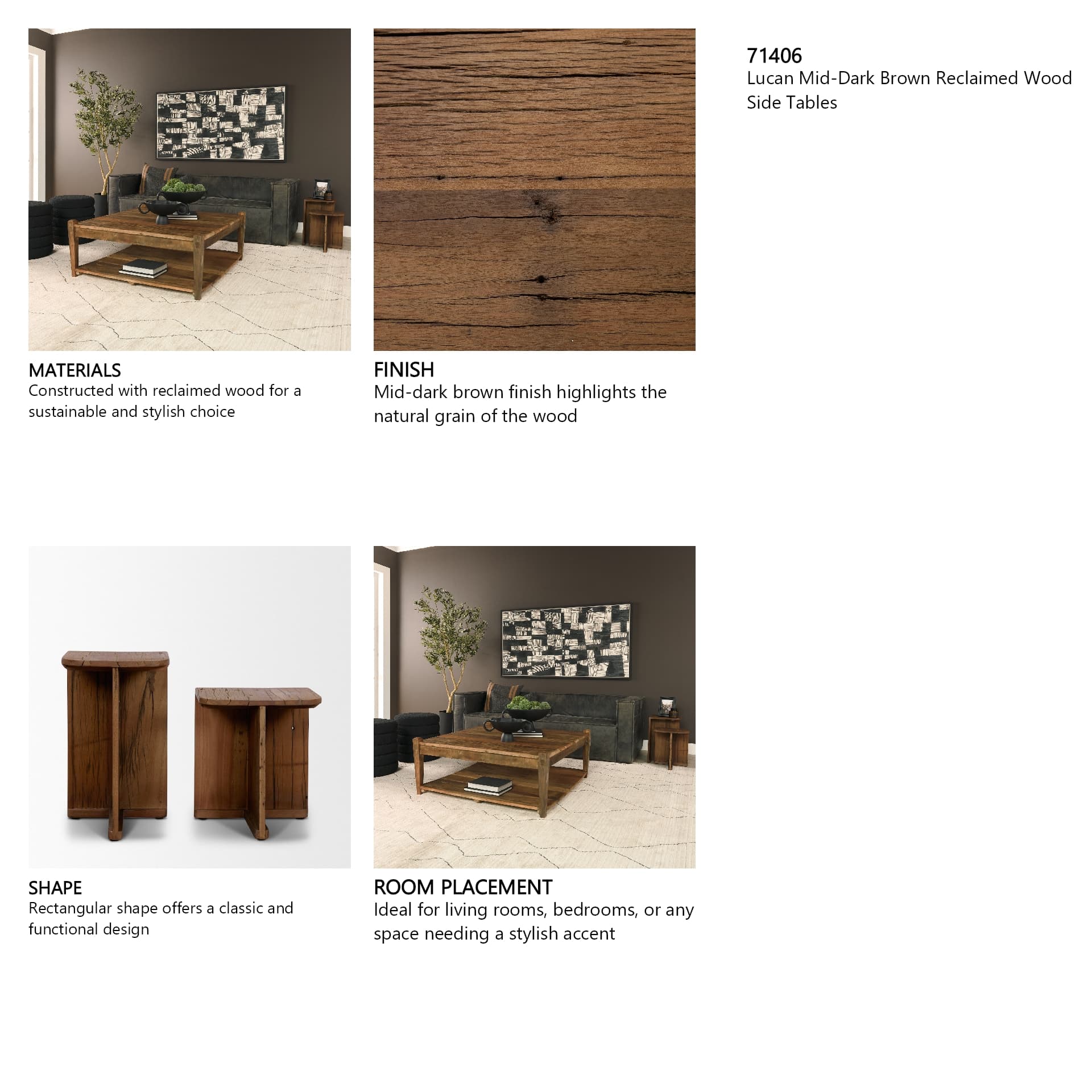 Lucan Mid-Dark Brown Reclaimed Wood Side Tables — in a styled room