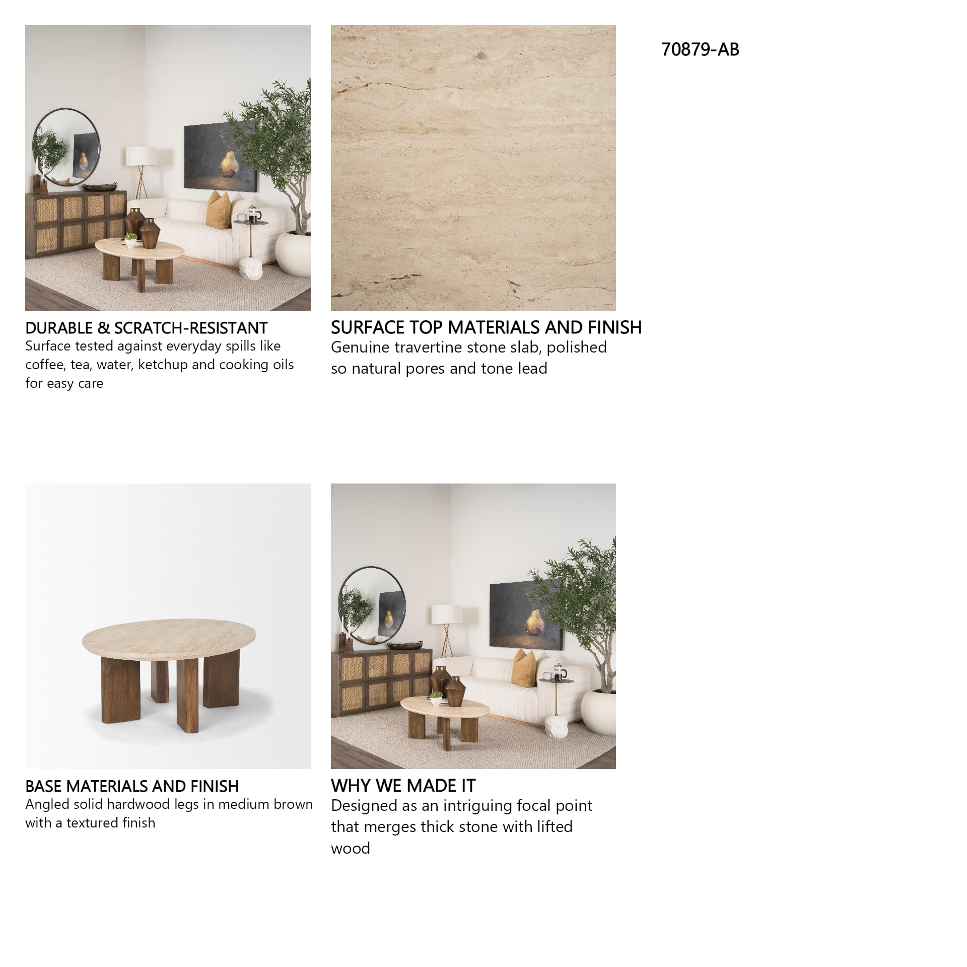 Syona Travertine + Mango Wood leg Oval Coffee table — product photograph