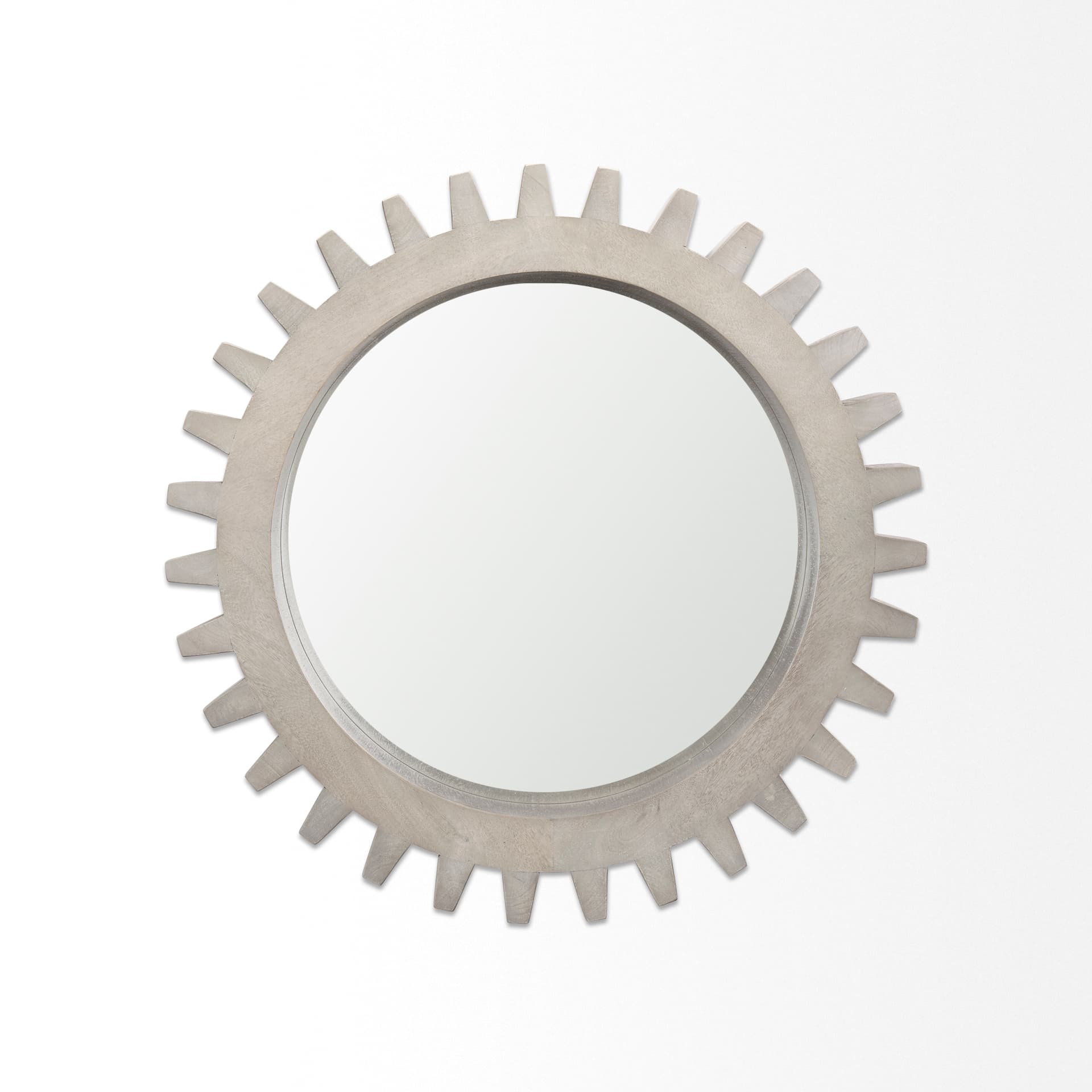 Sundance Cog 26" Round Grey Wood Frame Mirror — product photograph