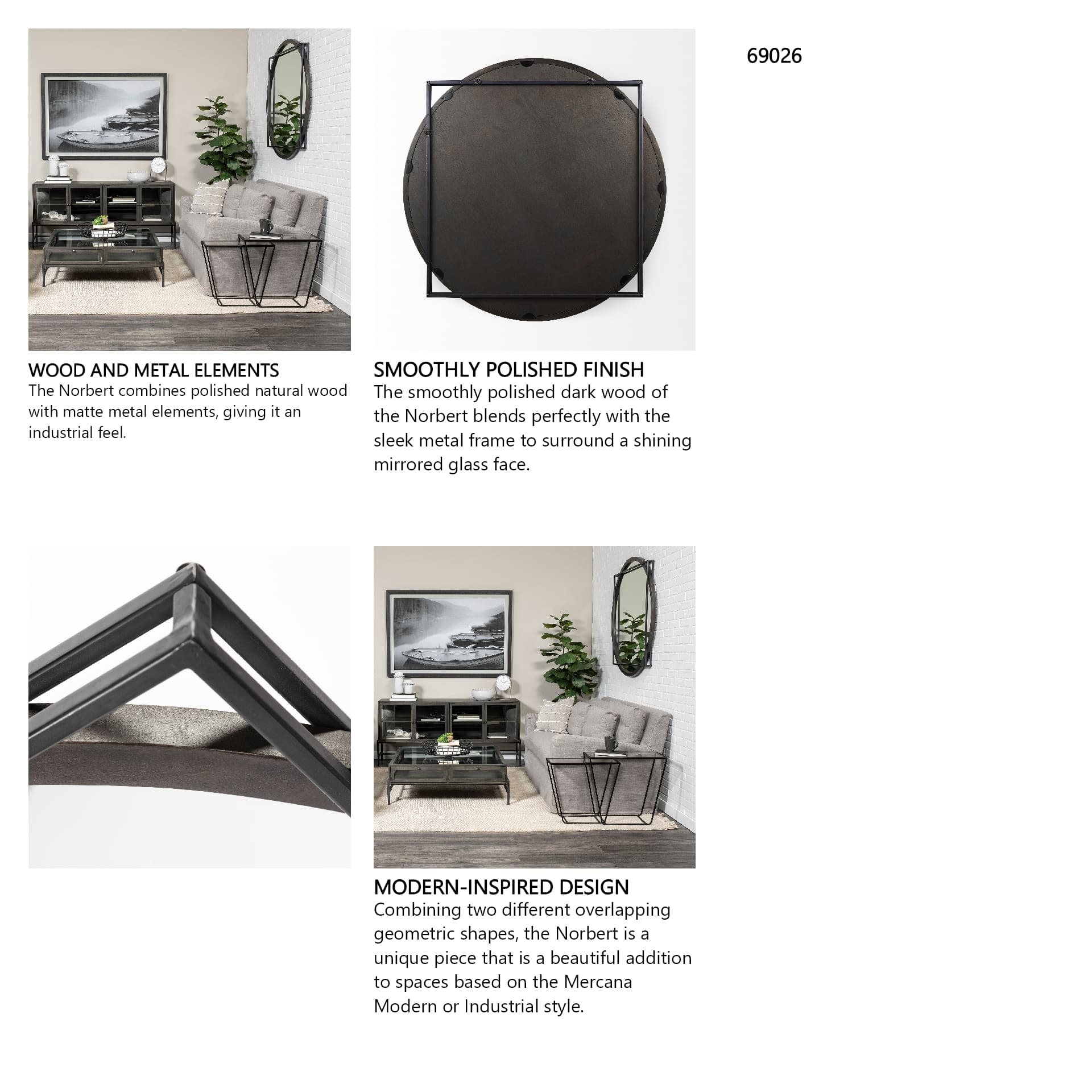 Norbert 46" Round-Square Black Wood/Metal Frame Mirror — in a styled room