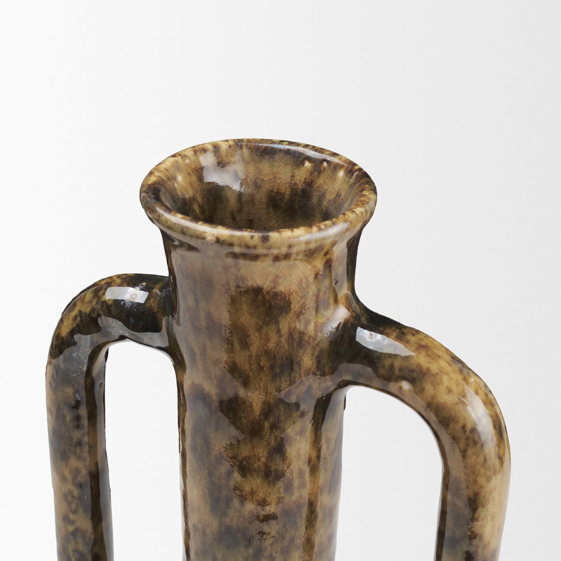 Aven Mottled Brown Glazed Ceramic Tall Neck Decorative Vase w/ Handles — product photograph
