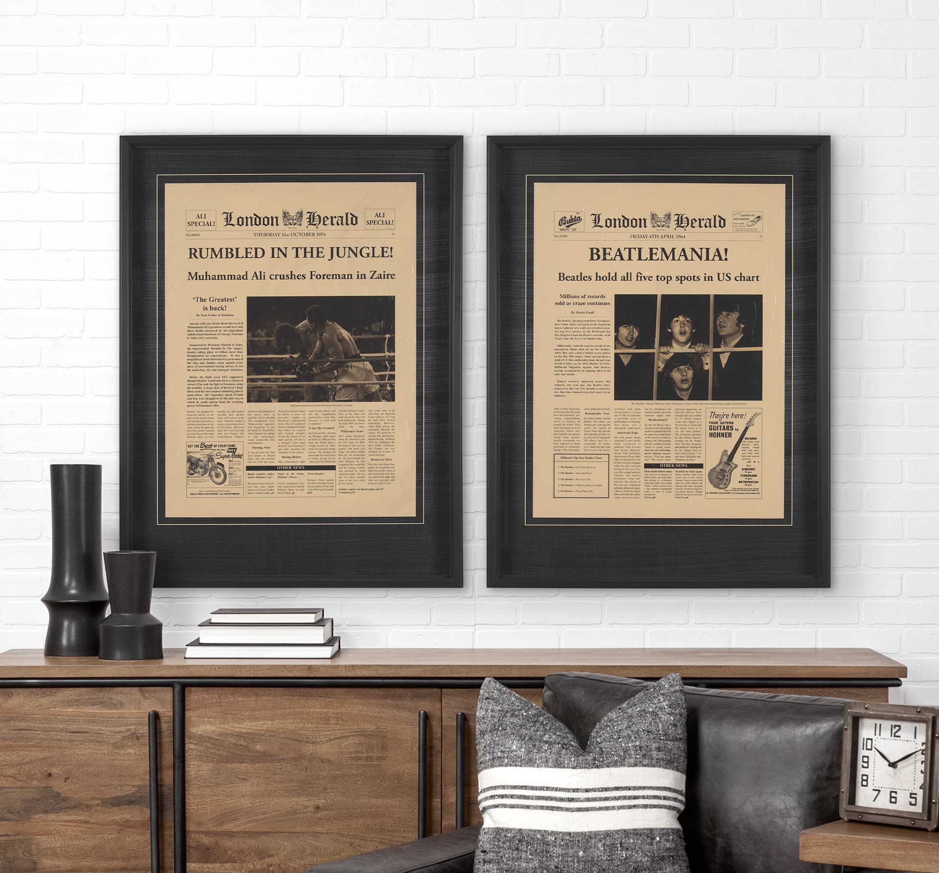 Beatlemania! by The Vintage Collection a Hand Embellished Framed Art Print Matted under Glass — in a styled room