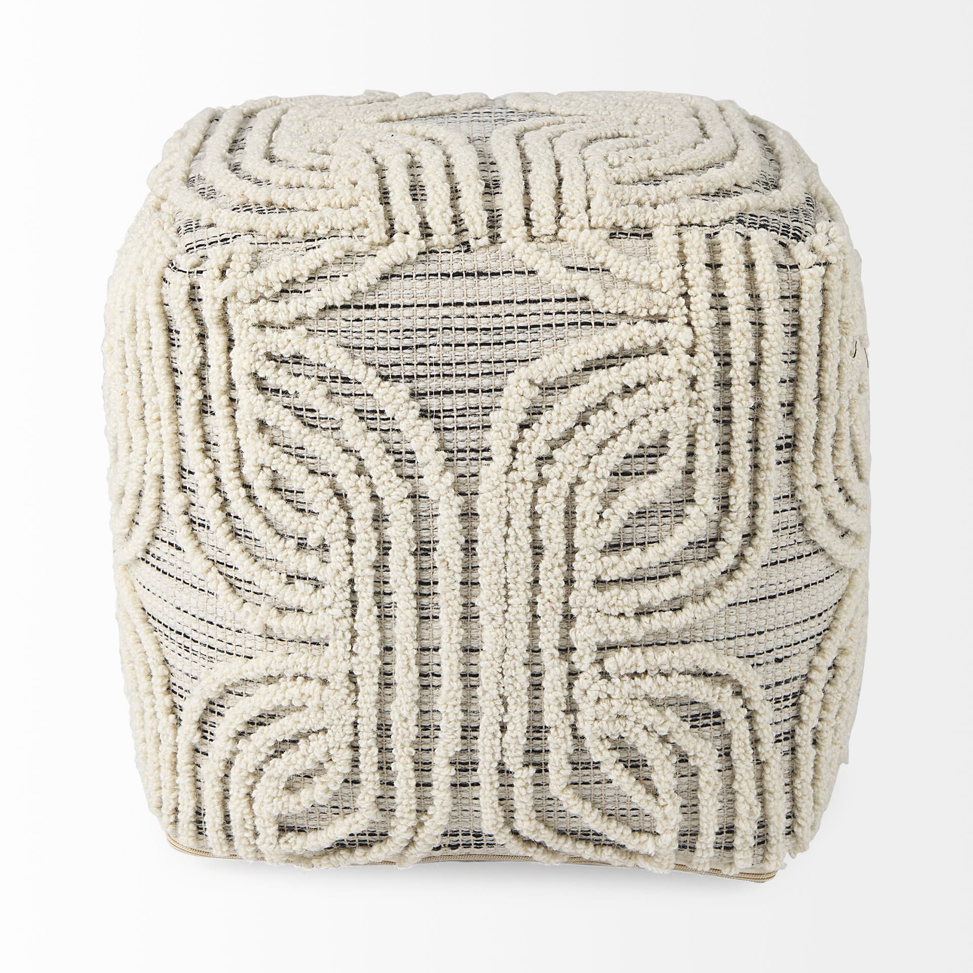 Amaya 16.0L x 16.0W x 16.0H Cream/Black/Gray Wool and Cotton Pouf — product photograph