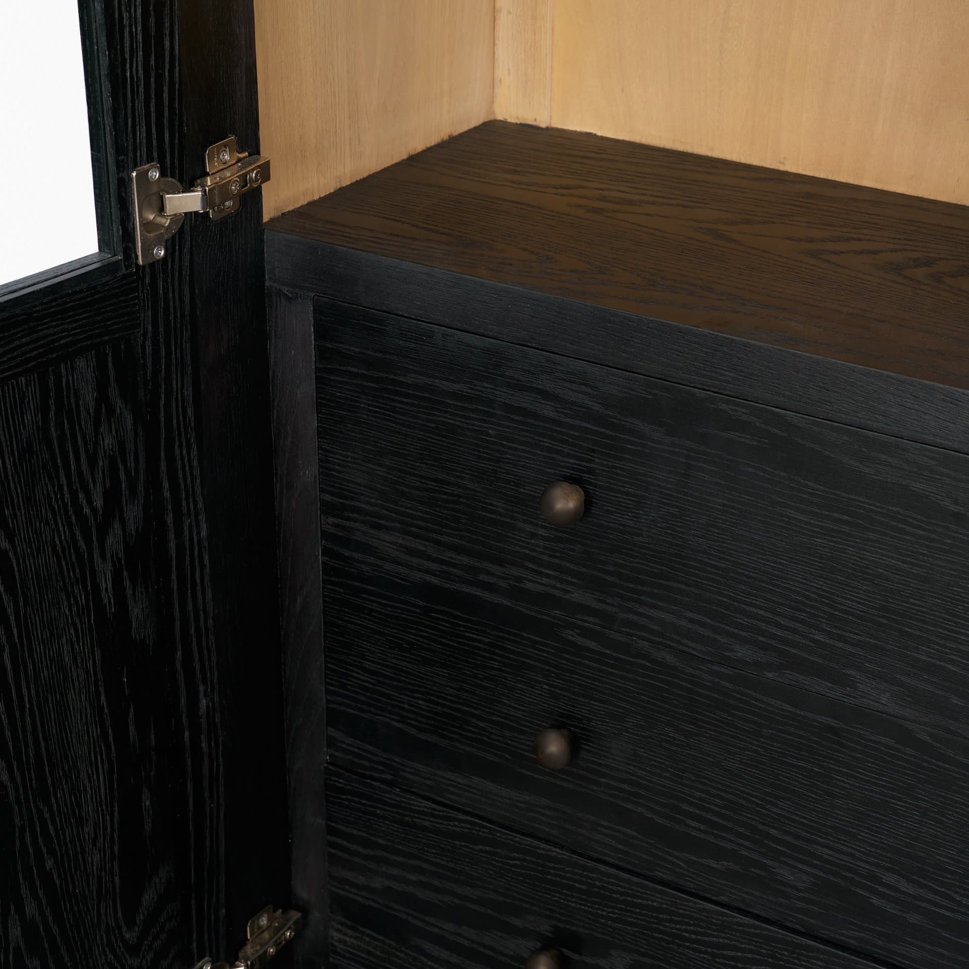 Henry Black & Light Brown Oak Wood w/ Glass Doors Curio Cabinet — product photograph