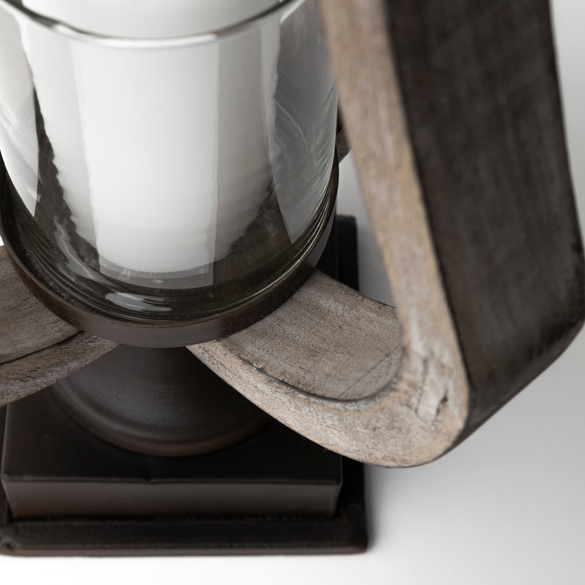 Brillion Small Rustic Wood Metal Table Candle Holder — product photograph