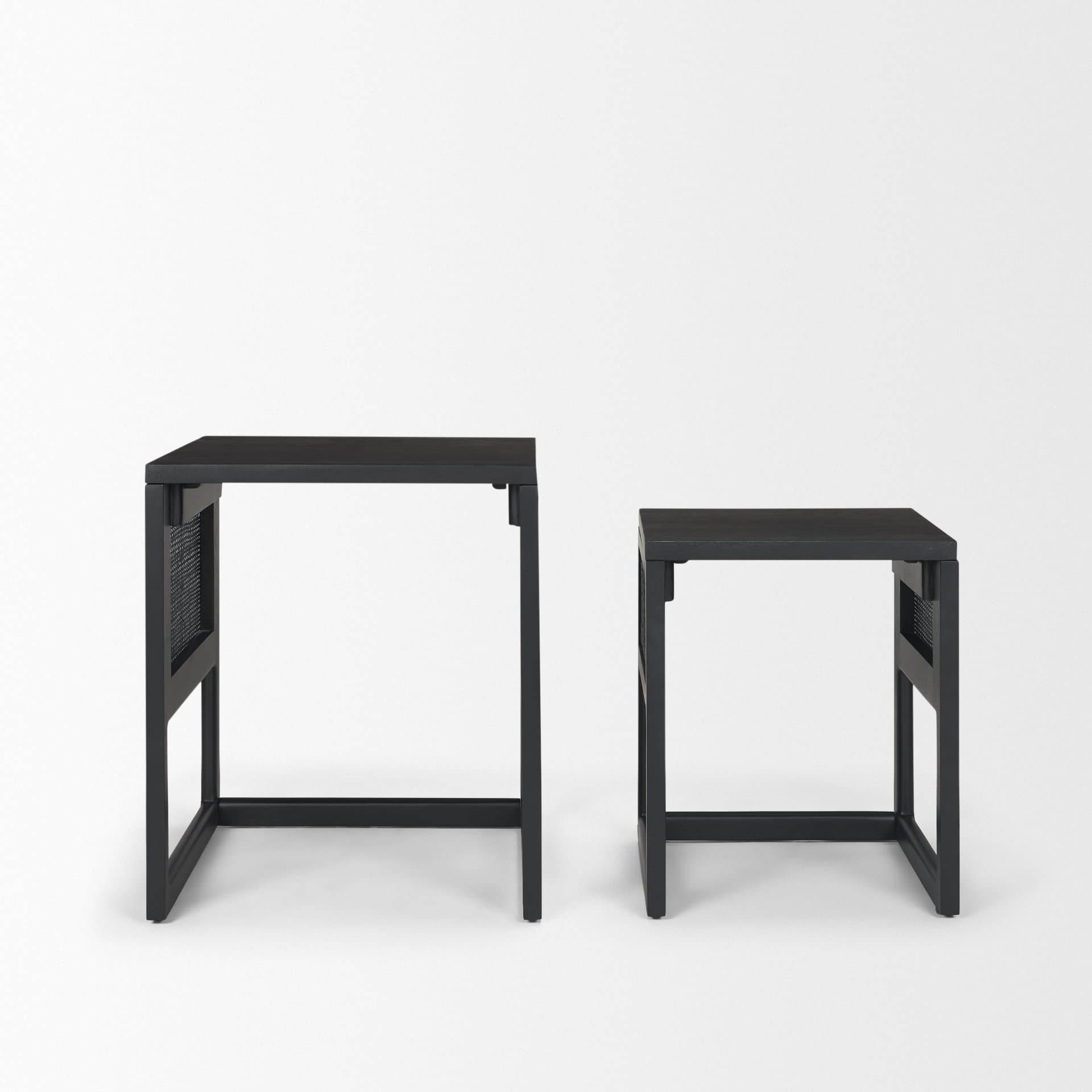 Grier Set of 2 Black Wood w/ Black Cane Nesting Accent Tables — product photograph