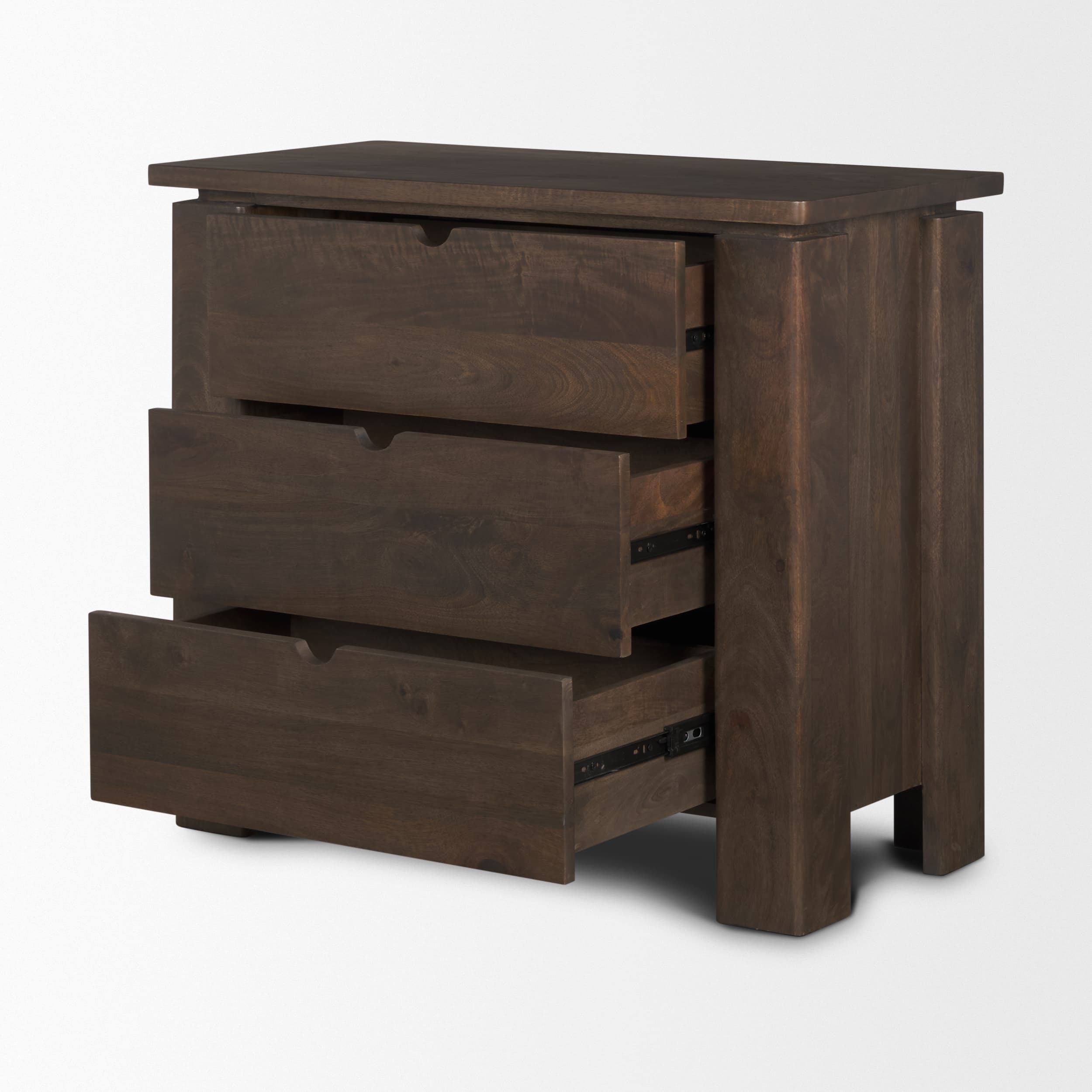 Wallen Solid Dark Brown Wood 3 Drawer Accent Cabinet — product photograph