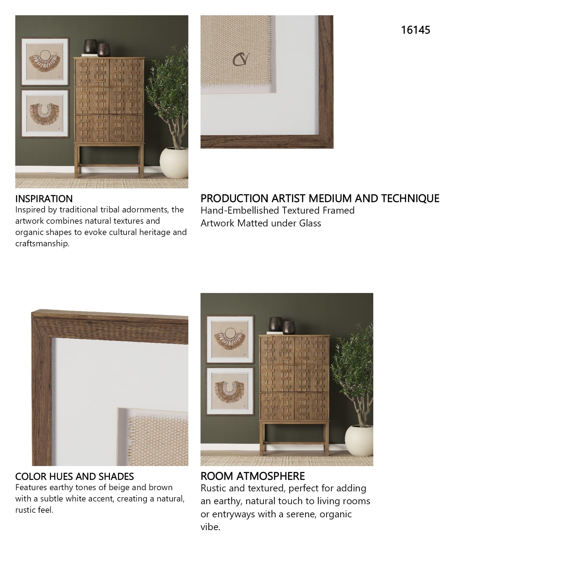Papua Necklace III by Mercana Studio Hand-Embellished Textured Framed Artwork Matted under Glass — in a styled room