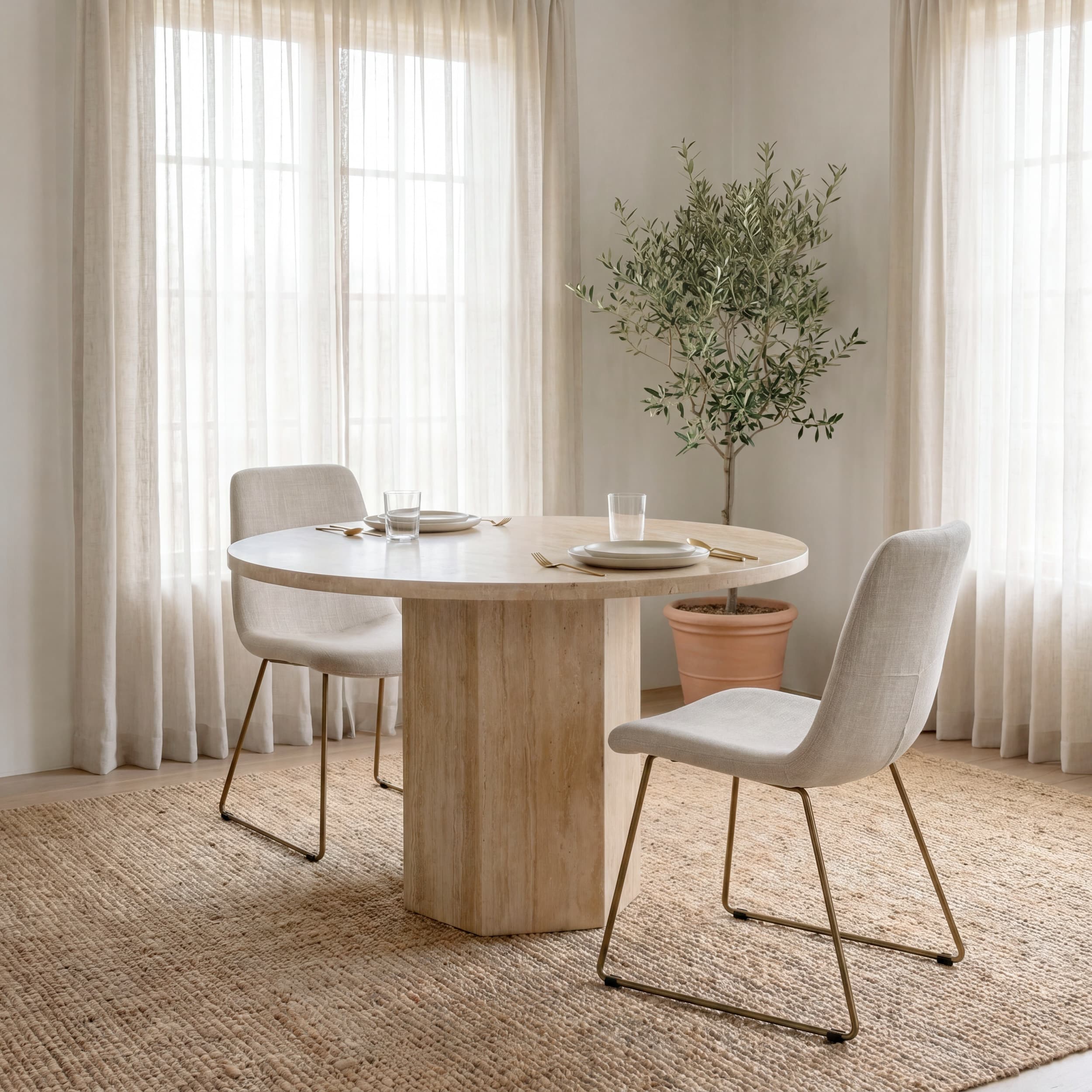 Sawyer Solid Back Dining Side Chair | Beige Fabric w/ Gold Metal — product photograph