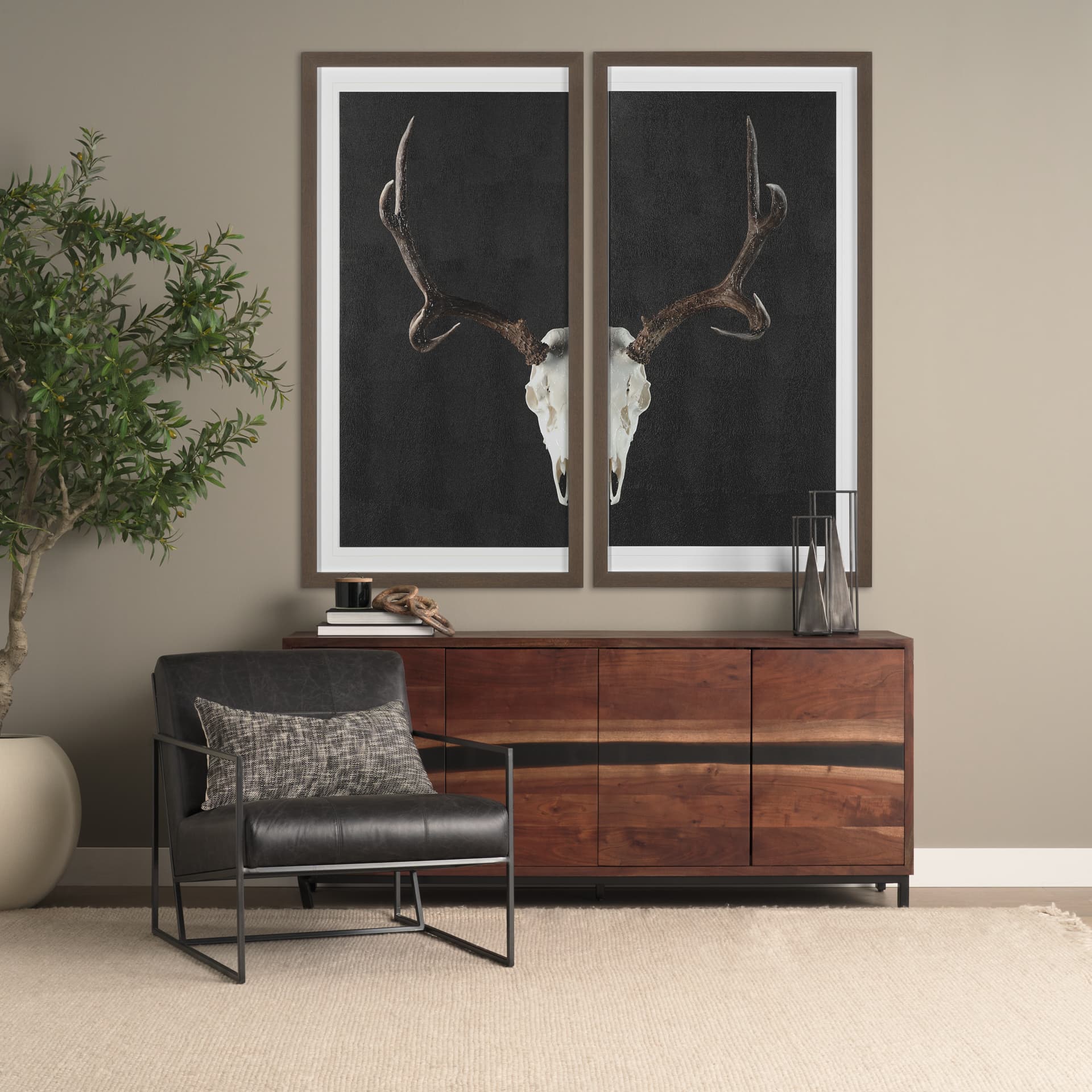 Stratton Gunmetal w/ Genuine Aged Black Leather Upholstered Accent Chair — product photograph