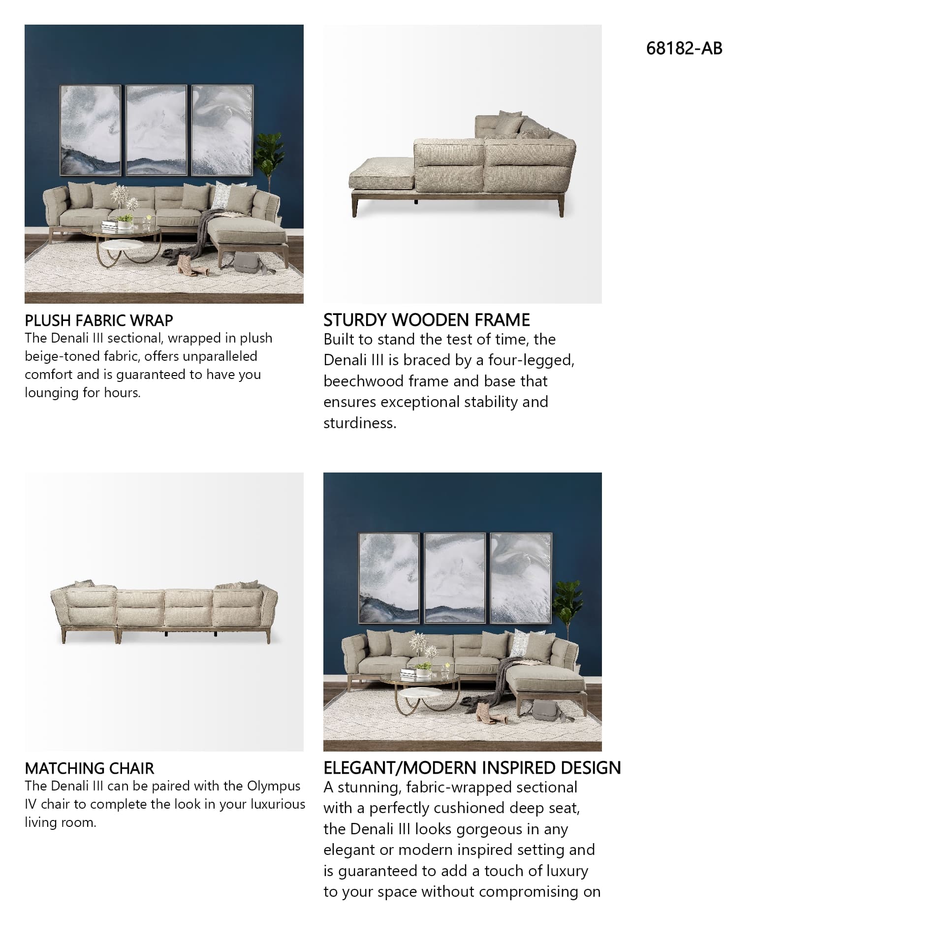 Denali III Beige Upholstered Wooden Frame Sectional — in a styled room