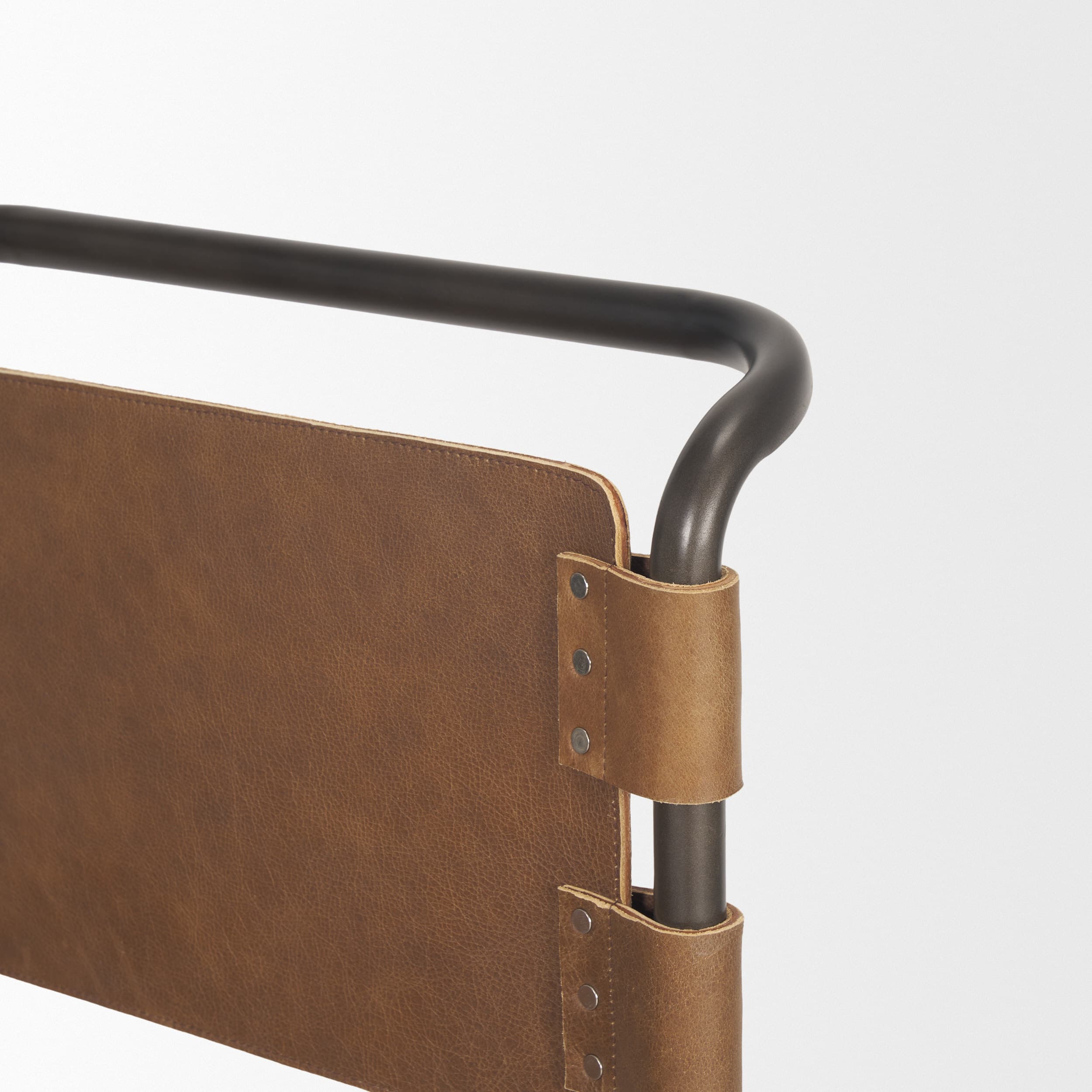 Berbick Open Back Dining Side Chair | Medium Brown Leather w/ Iron — product photograph