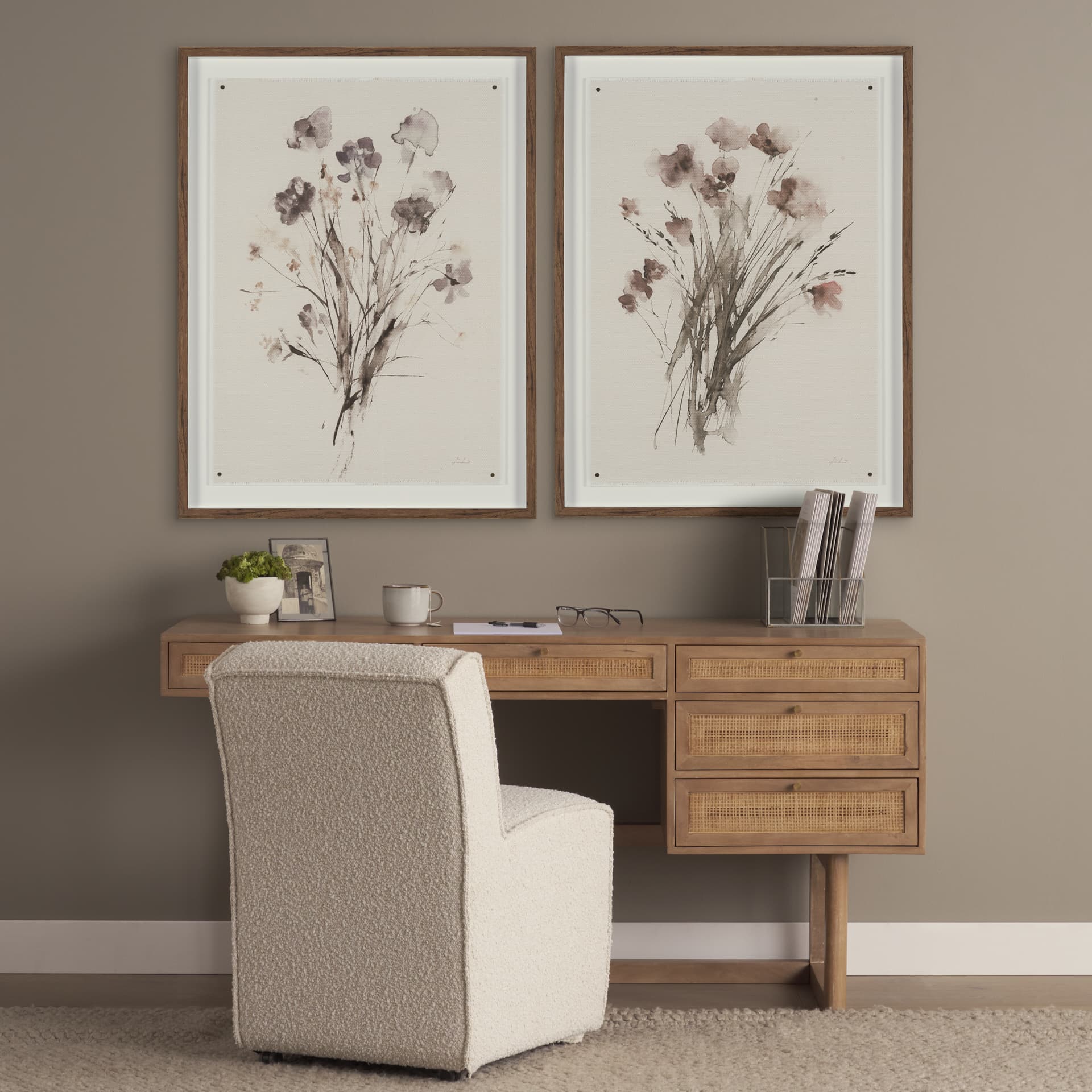 Damon Barrel Back Dining Arm Chair | Cream Fabric w/ Caster Base — product photograph