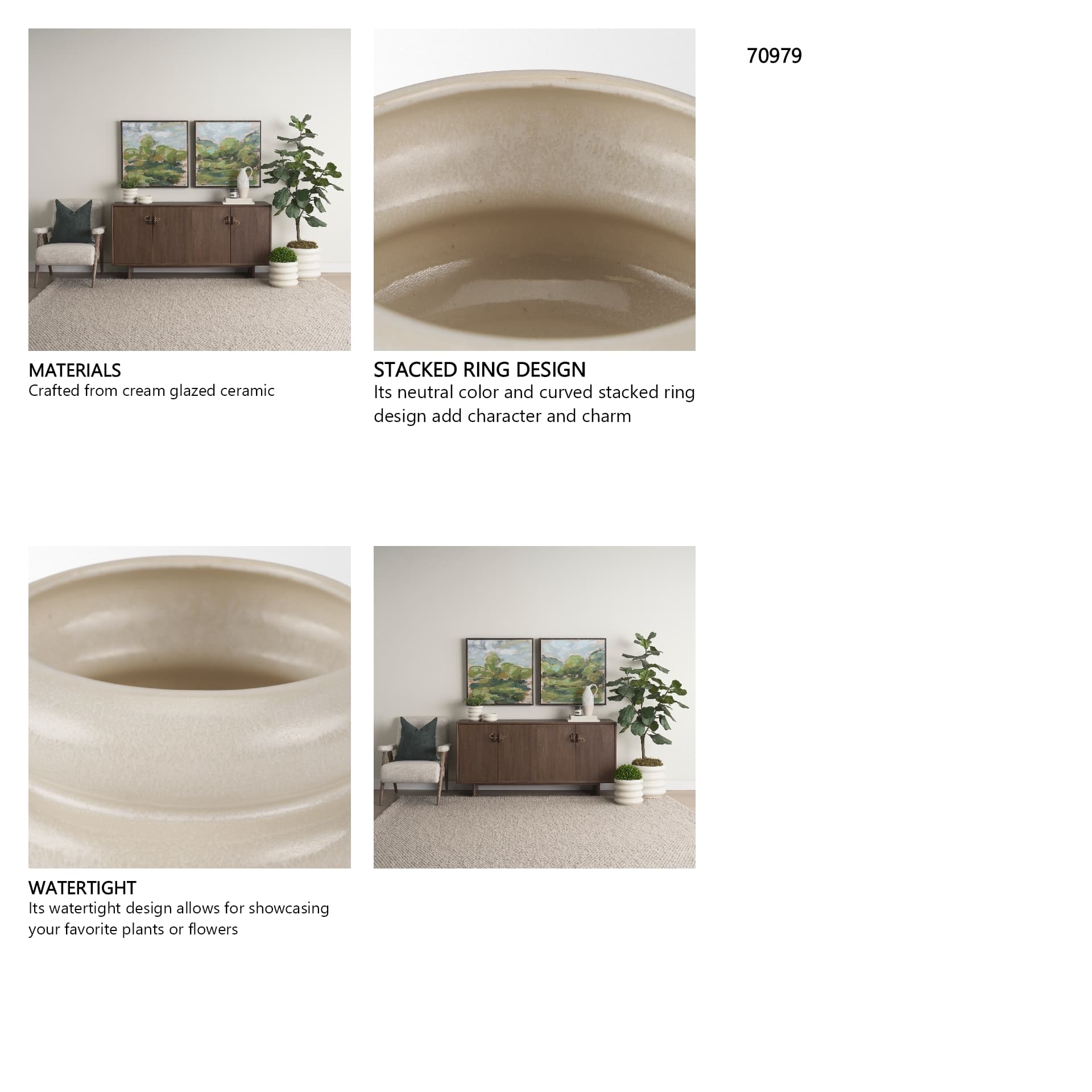 Twyla Short Cream Glazed Ring Pot — in a styled room
